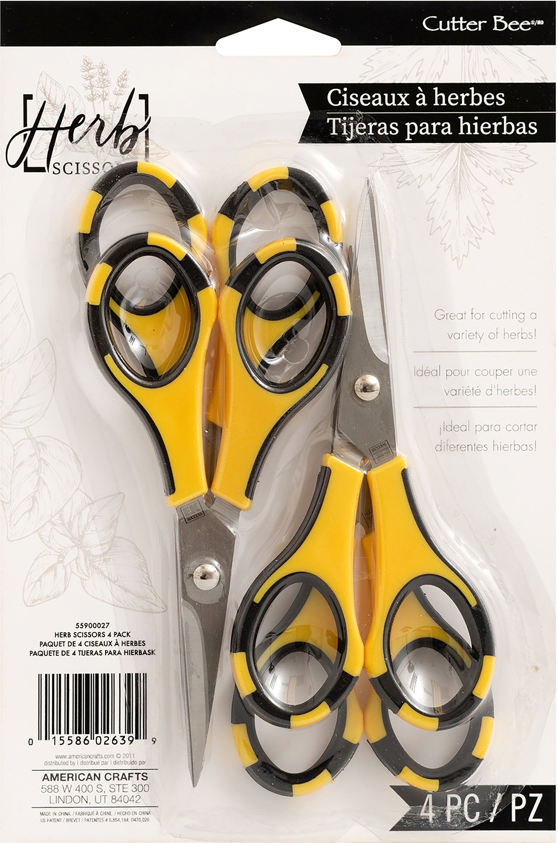 American Crafts Cutter Bee Herb Scissors 4/Pkg-Yellow/Black
