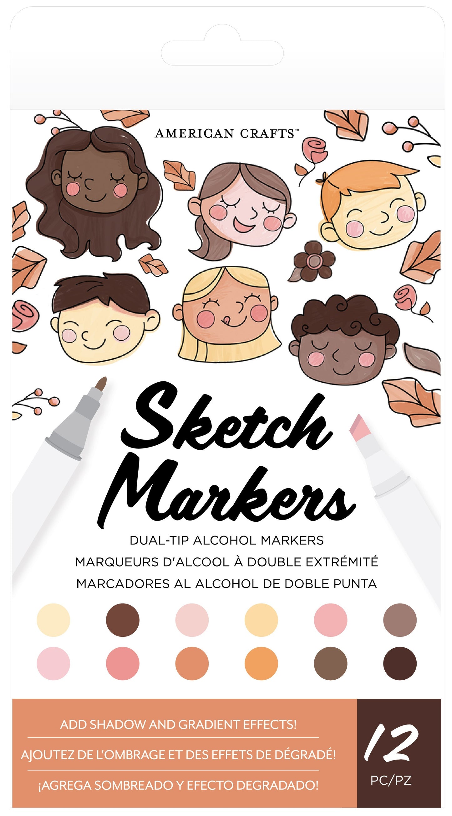 AC Sketch Markers Dual-Tip Alcohol Markers 12/Pkg-Skin Tone