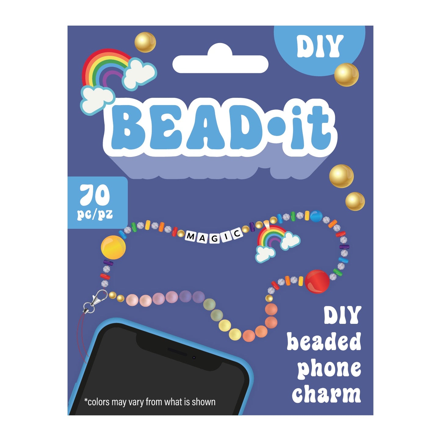 Bead It DIY Phone Charm Kit-Rainbow, 70 Pieces