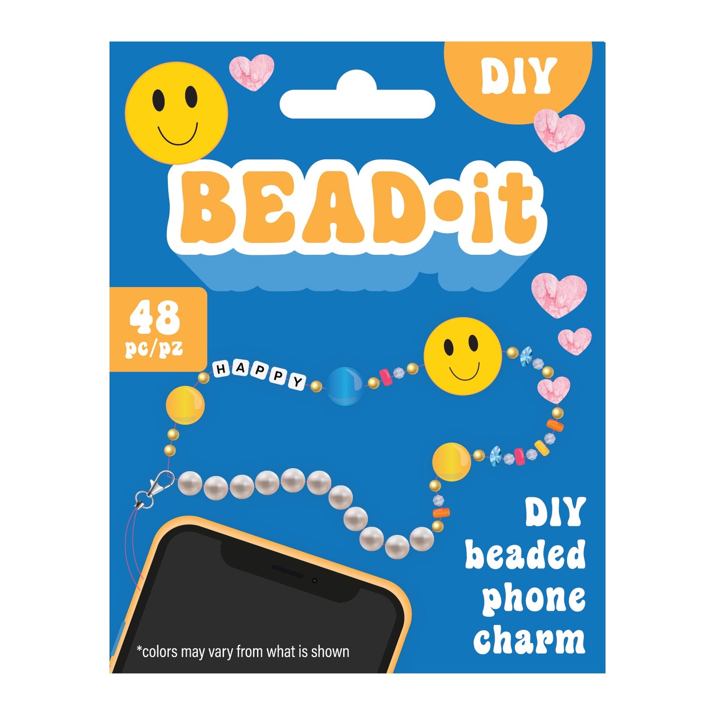 Bead It DIY Phone Charm Kit-Smiley Face, 48 Pieces