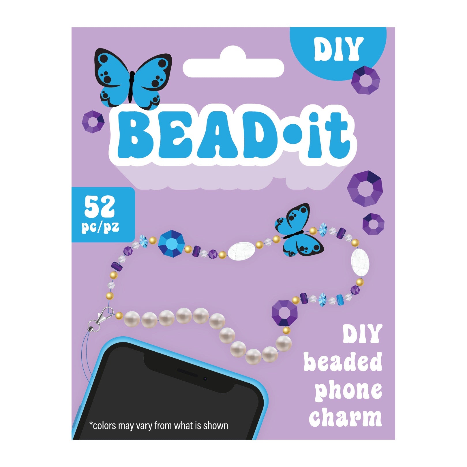 Bead It DIY Phone Charm Kit-Butterfly, 52 Pieces