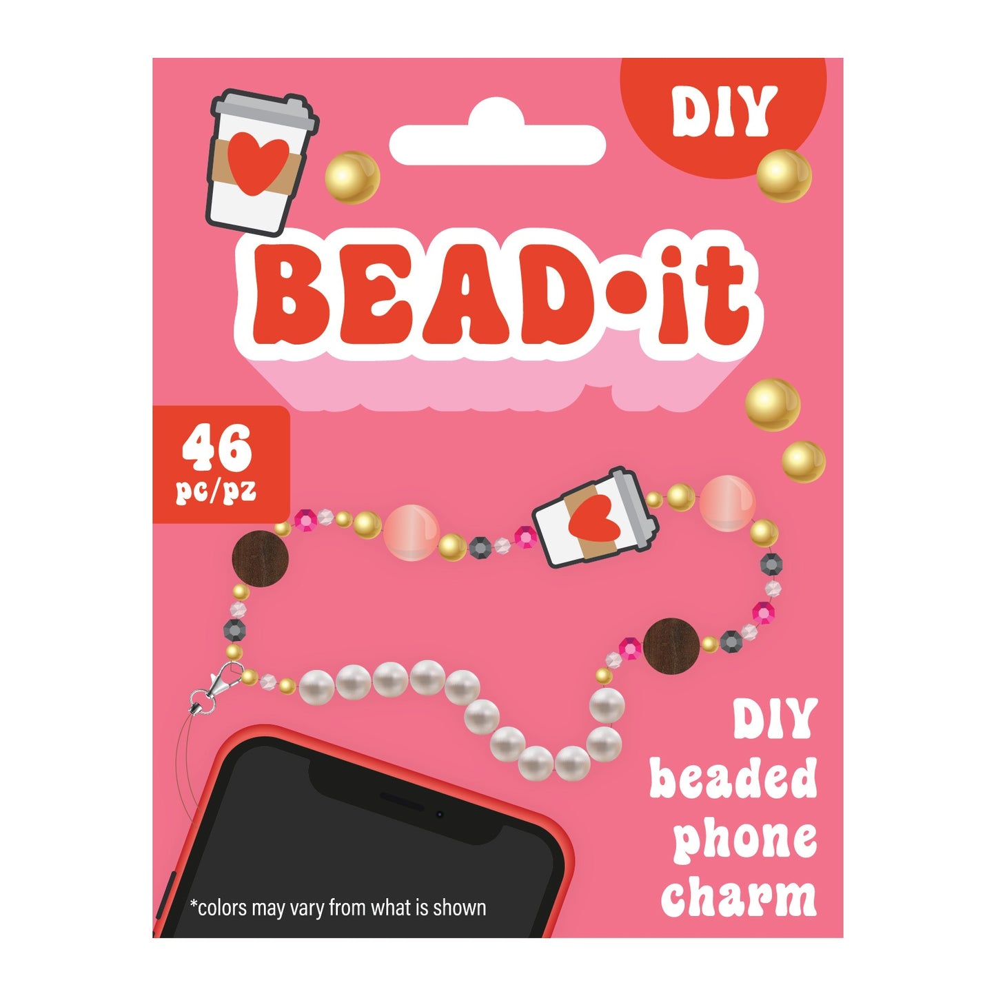 Bead It DIY Phone Charm Kit-Coffee, 46 Pieces