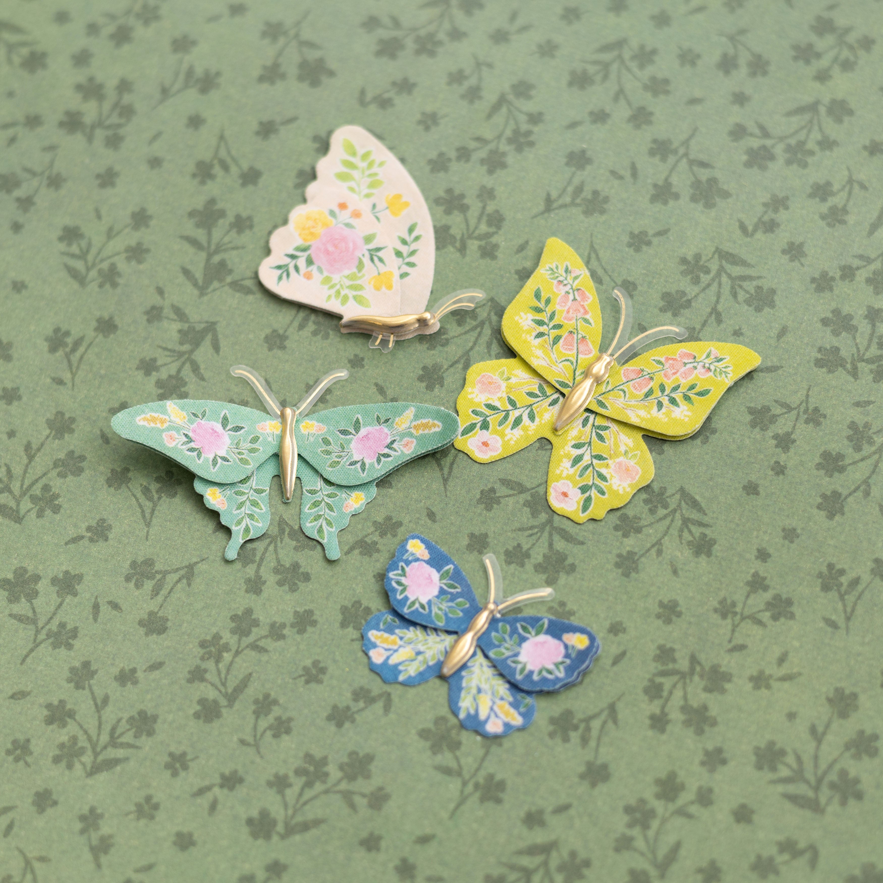 K&Company Antique Garden Dimensional Stickers - Fabric Butterfly, 8pcs