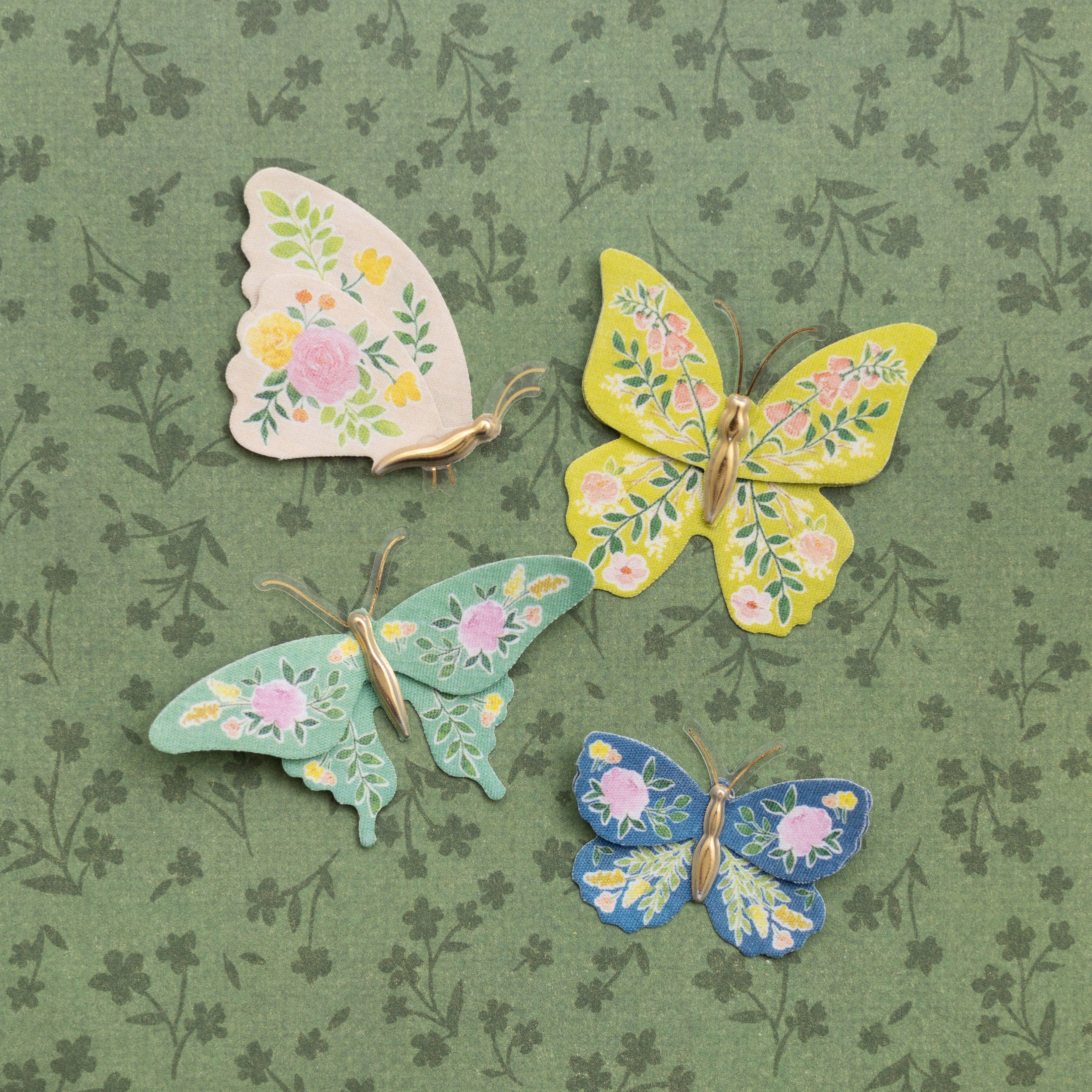 K&Company Antique Garden Dimensional Stickers - Fabric Butterfly, 8pcs