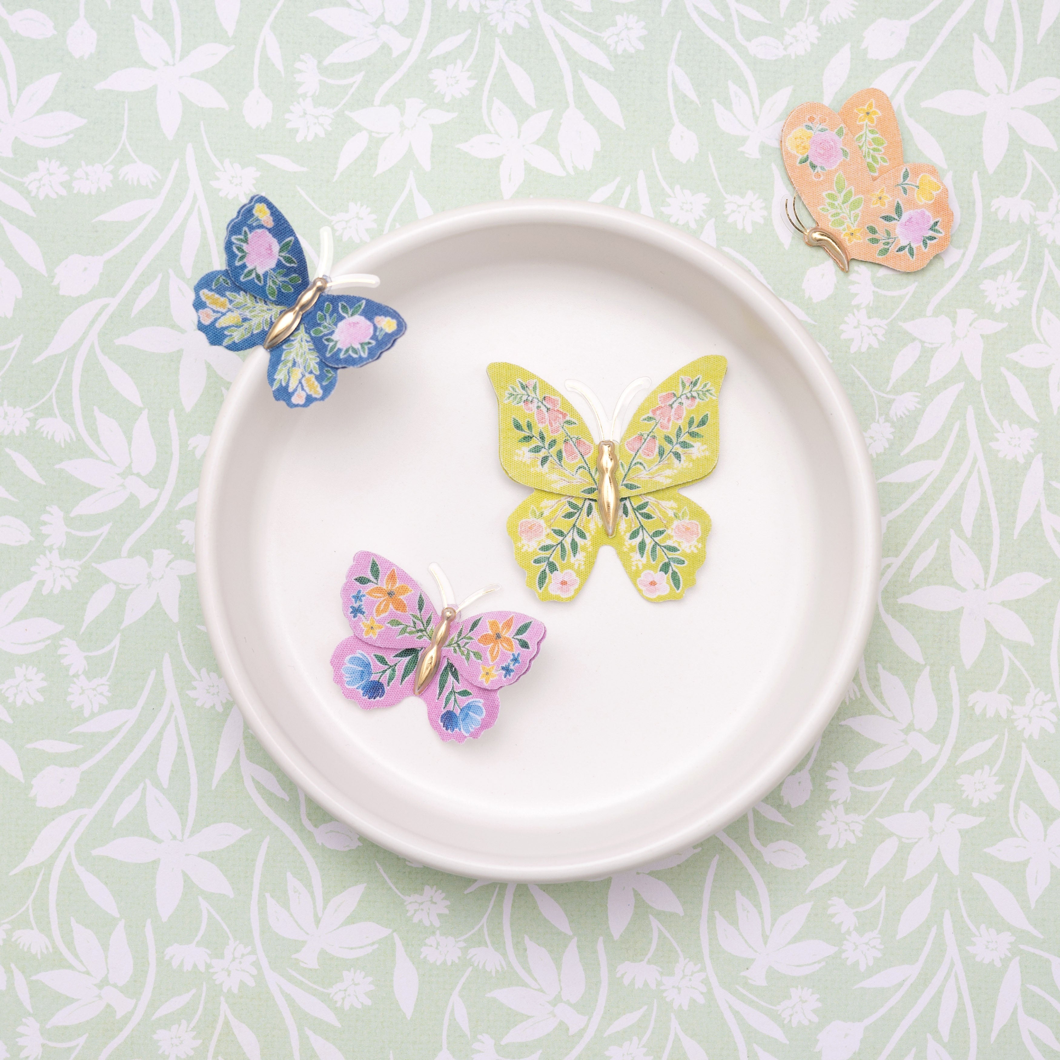 K&Company Antique Garden Dimensional Stickers - Fabric Butterfly, 8pcs