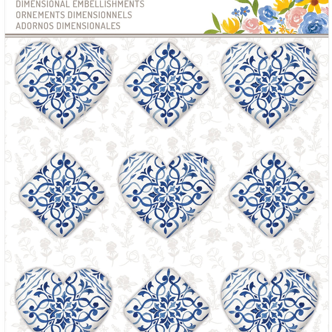 K&Company Antique Garden Tile Hearts 9 Pack