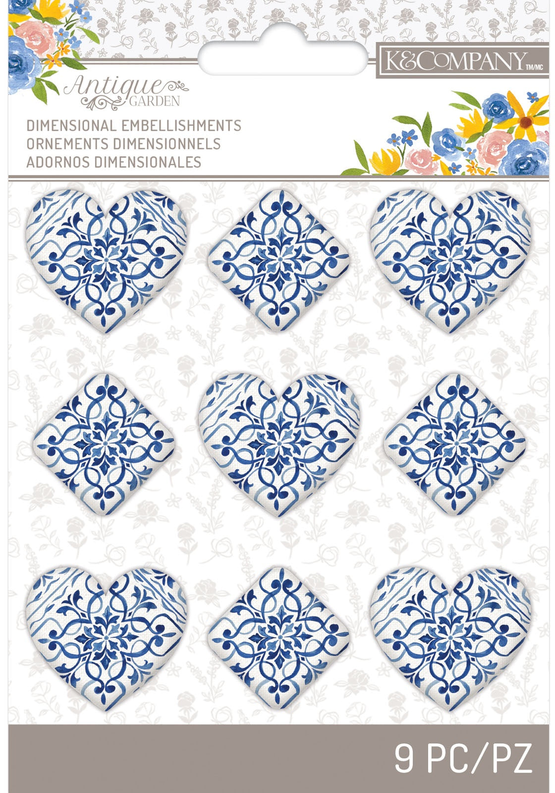 K&Company Antique Garden Tile Hearts 9 Pack