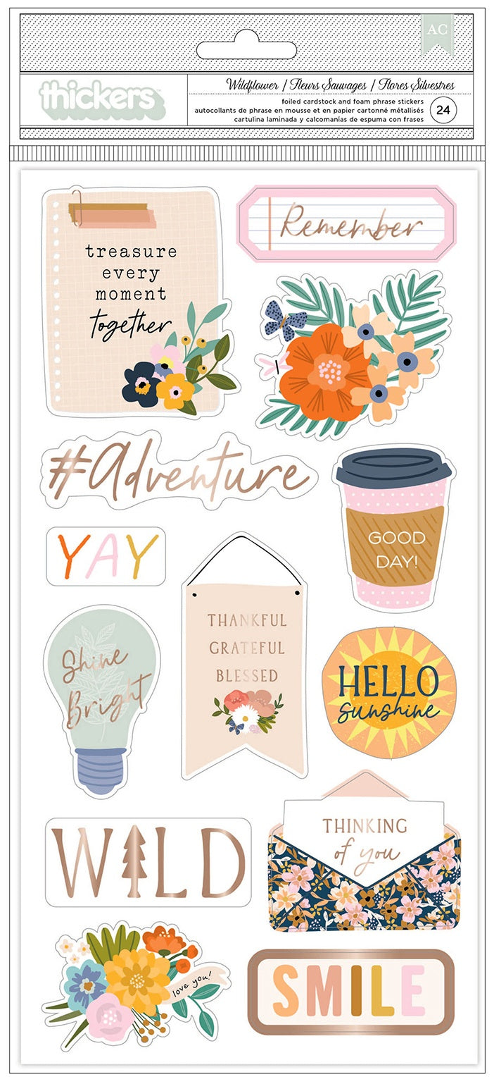 Jen Hadfield Live & Let Grow Thickers Stickers 24/Pkg-Phrase W/Gold Foil