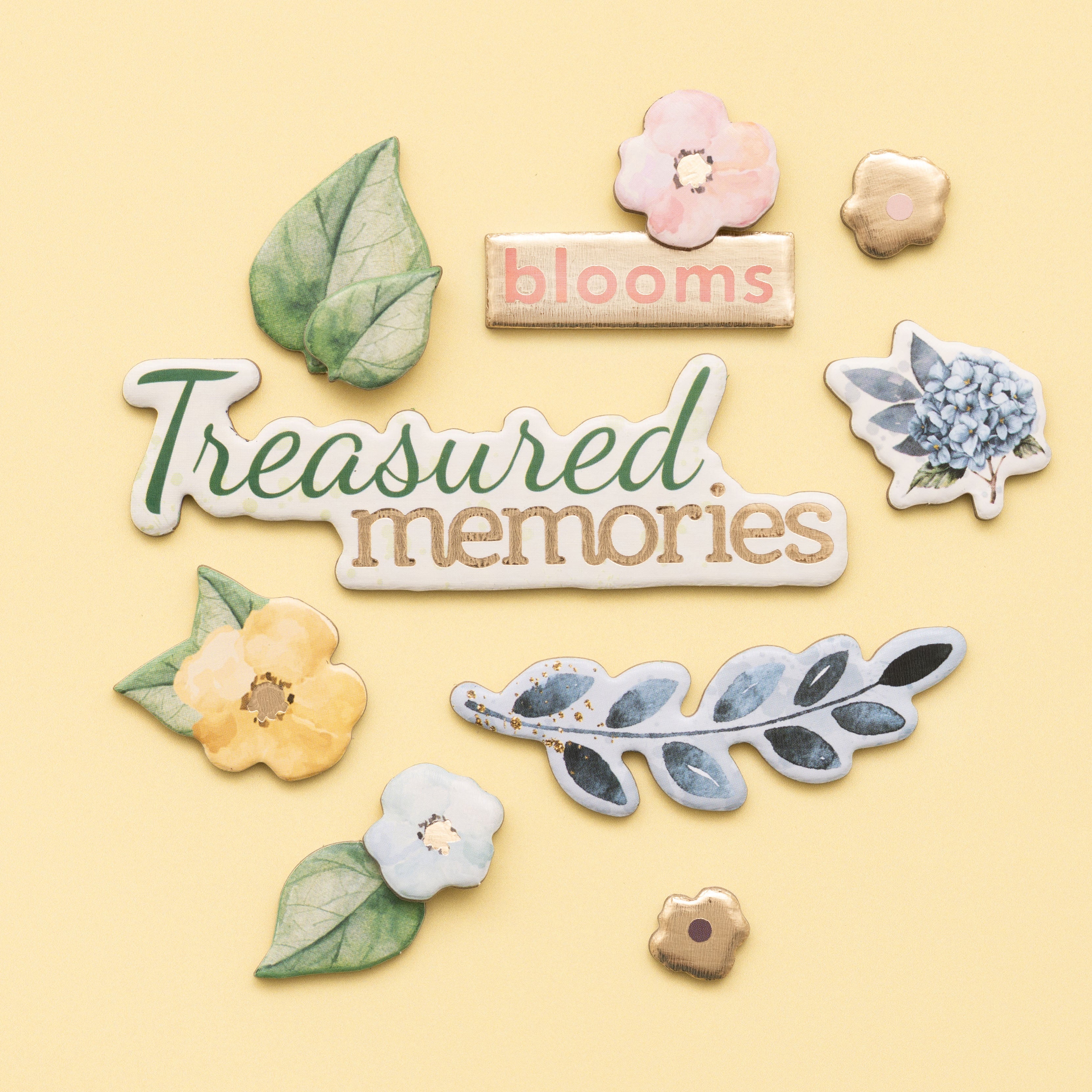 BoBunny Willow & Sage Chipboard Stickers with Gold Foil, 44pcs