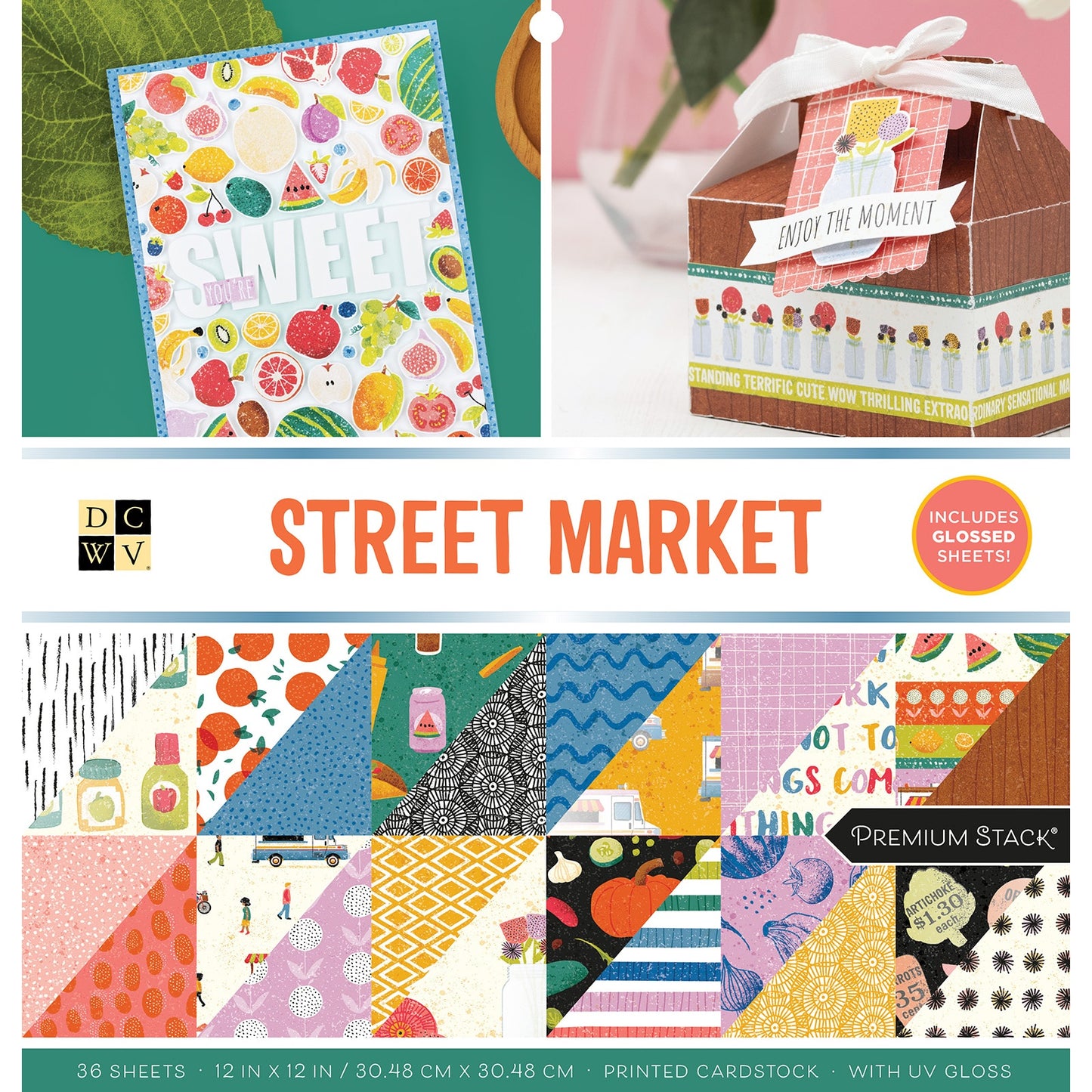 DCWV Double-Sided Cardstock Stack 12"X12" 36/Pkg-Street Market, W/Gloss