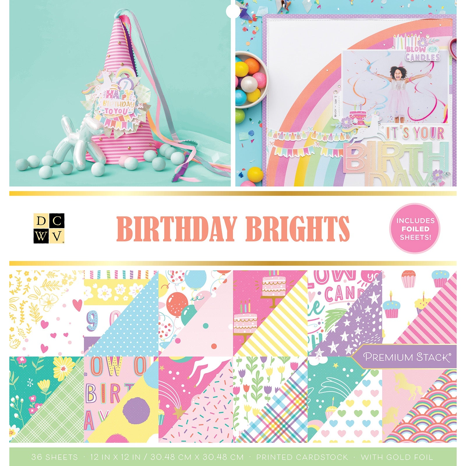 DCWV Double-Sided 12x12" Cardstock Stack - Birthday Brights