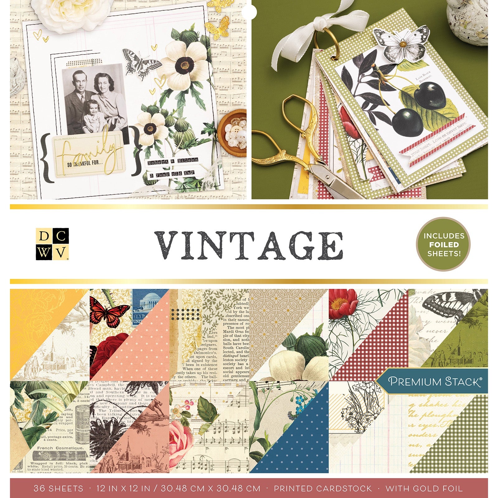 DCWV Vintage Double-Sided 12x12" Cardstock Stack