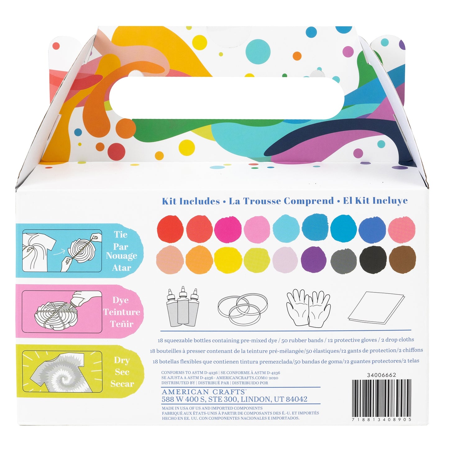 American Crafts Tie Dye Kit 2oz 82/Pkg-18 Basic Colors