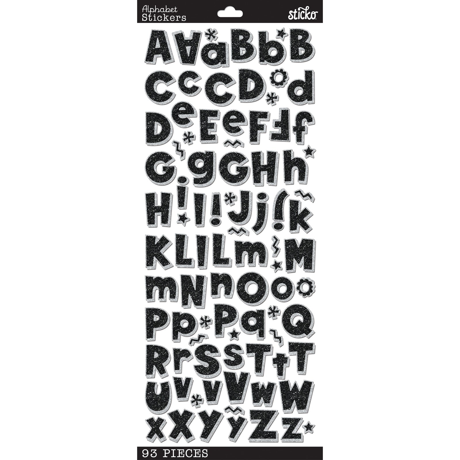 Sticko Alphabet Stickers - Black Glitter, 93pcs