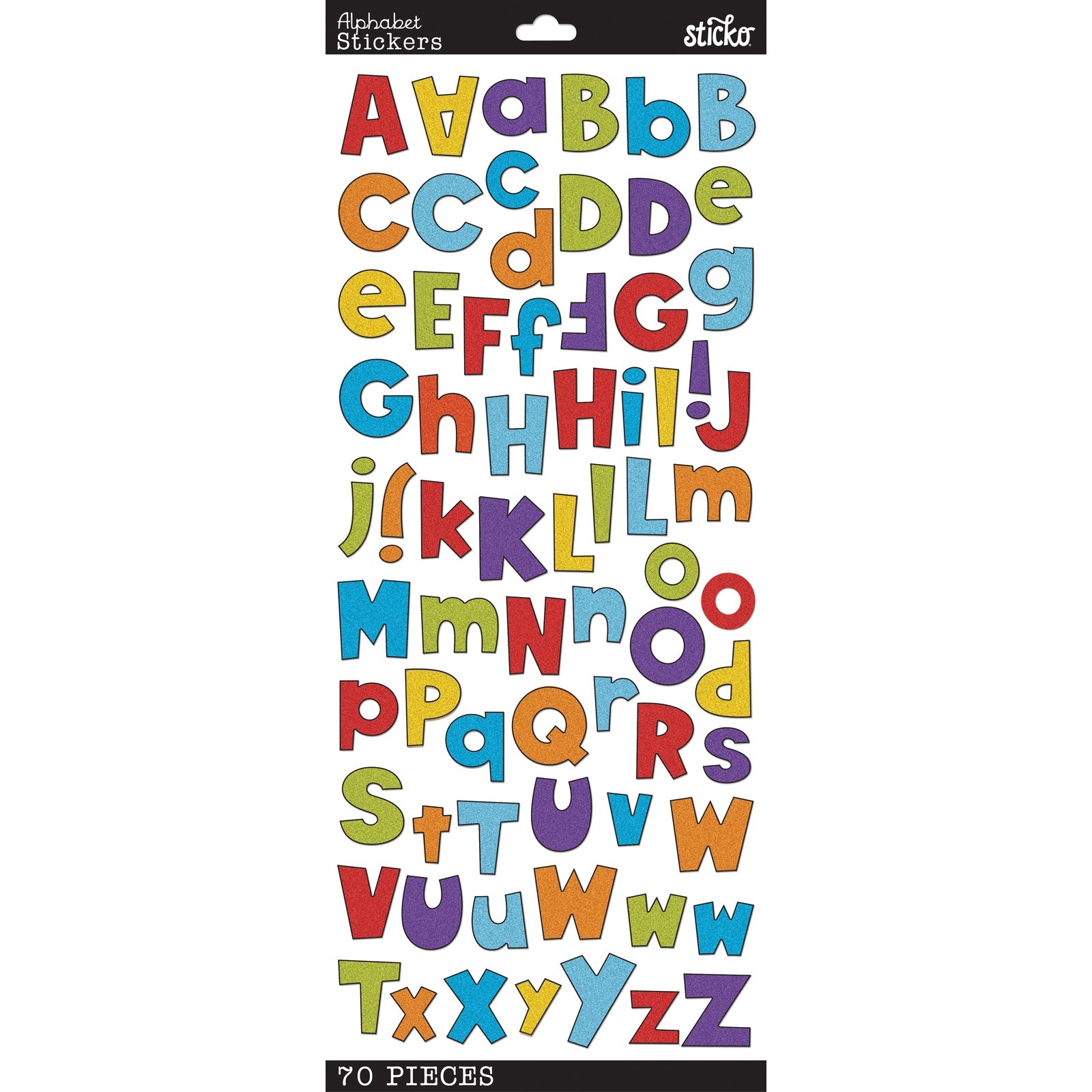 Sticko Alphabet Stickers - Party Time ABC, Multi Glitter, 70pcs