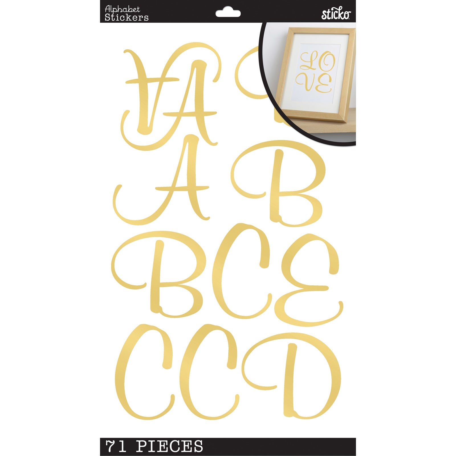 Sticko Alphabet Stickers - Script Poster, Gold, 71pcs – American Crafts