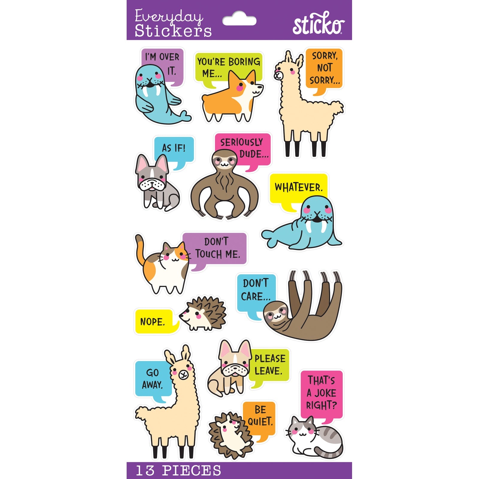 Sticko Themed Stickers - Sarcastic Animals, 13pcs