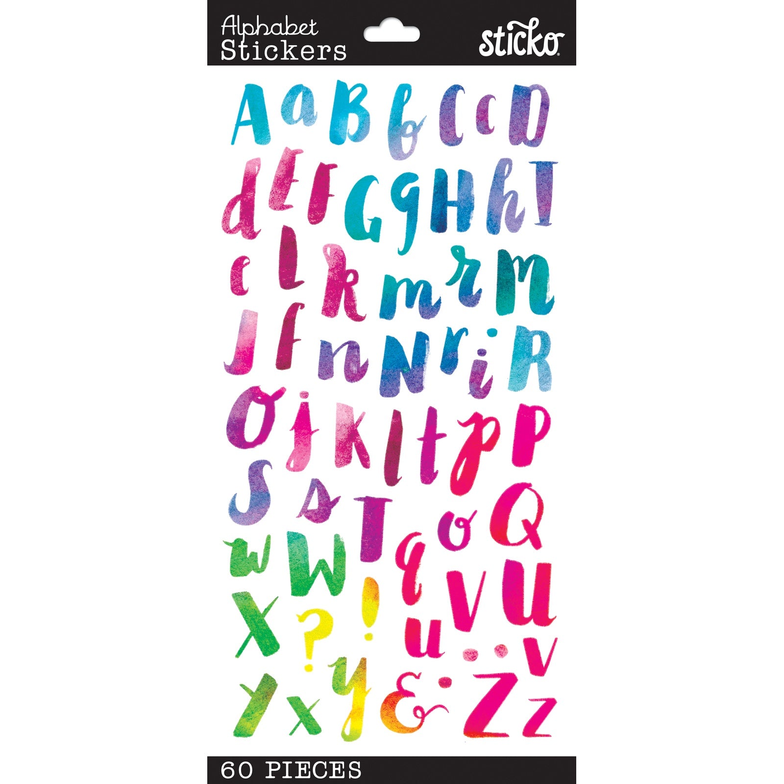 Sticko Alphabet Stickers - Watercolor Multi, 60pcs