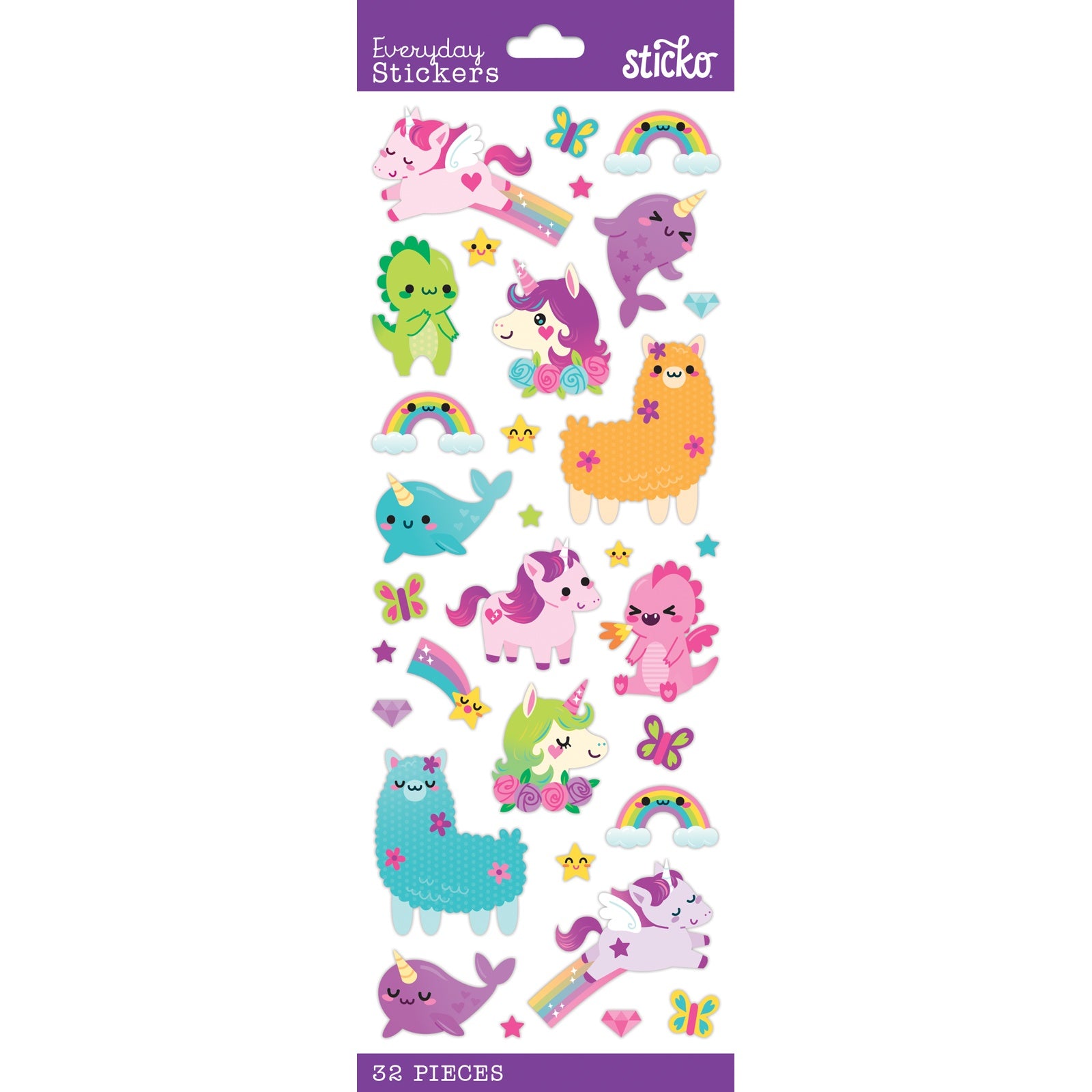 Sticko Themed Stickers - Kawaii Fantasy Animals, 32pcs