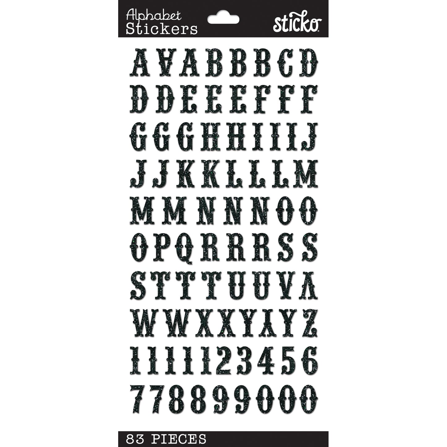 Sticko Alphabet Stickers-Black Glitter Carnival