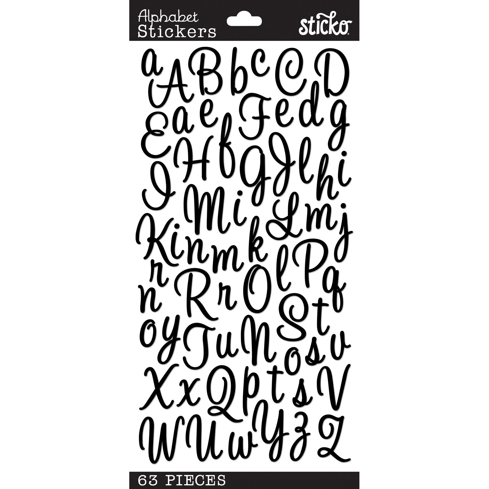 Sticko Alphabet Stickers - Sweetheart Script, Black, 63pcs