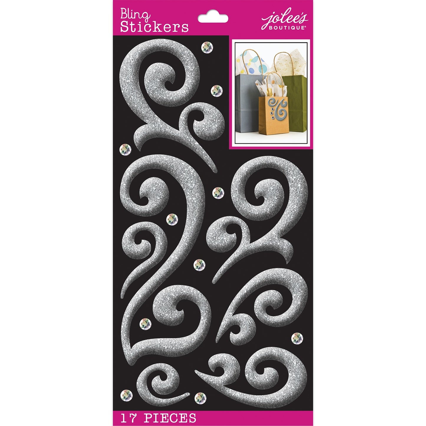 Jolee's Boutique Themed Stickers-Silver Puffy Flourish Bling