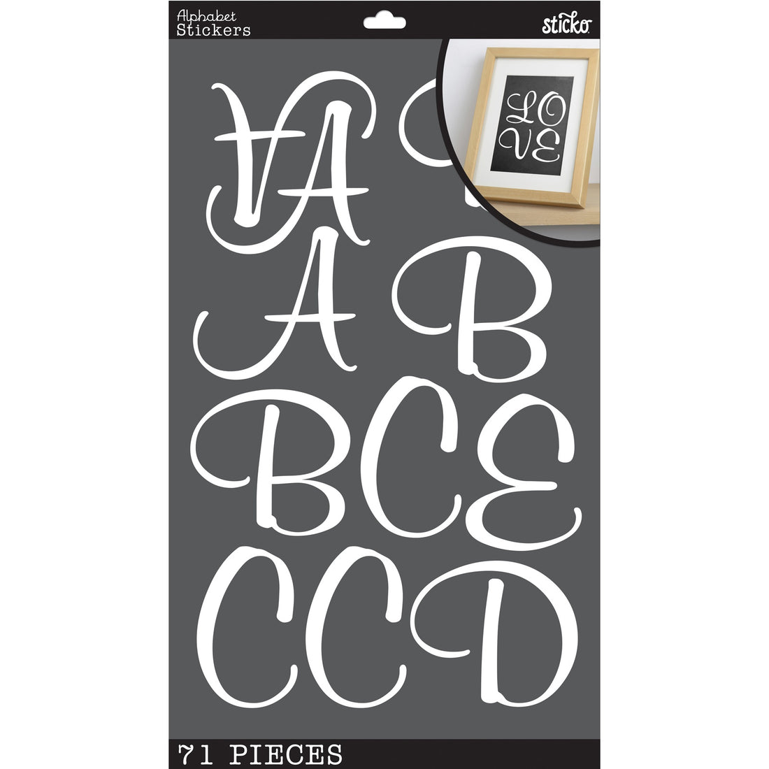 Sticko Alphabet Stickers - Script Poster, White, 71pcs – American Crafts