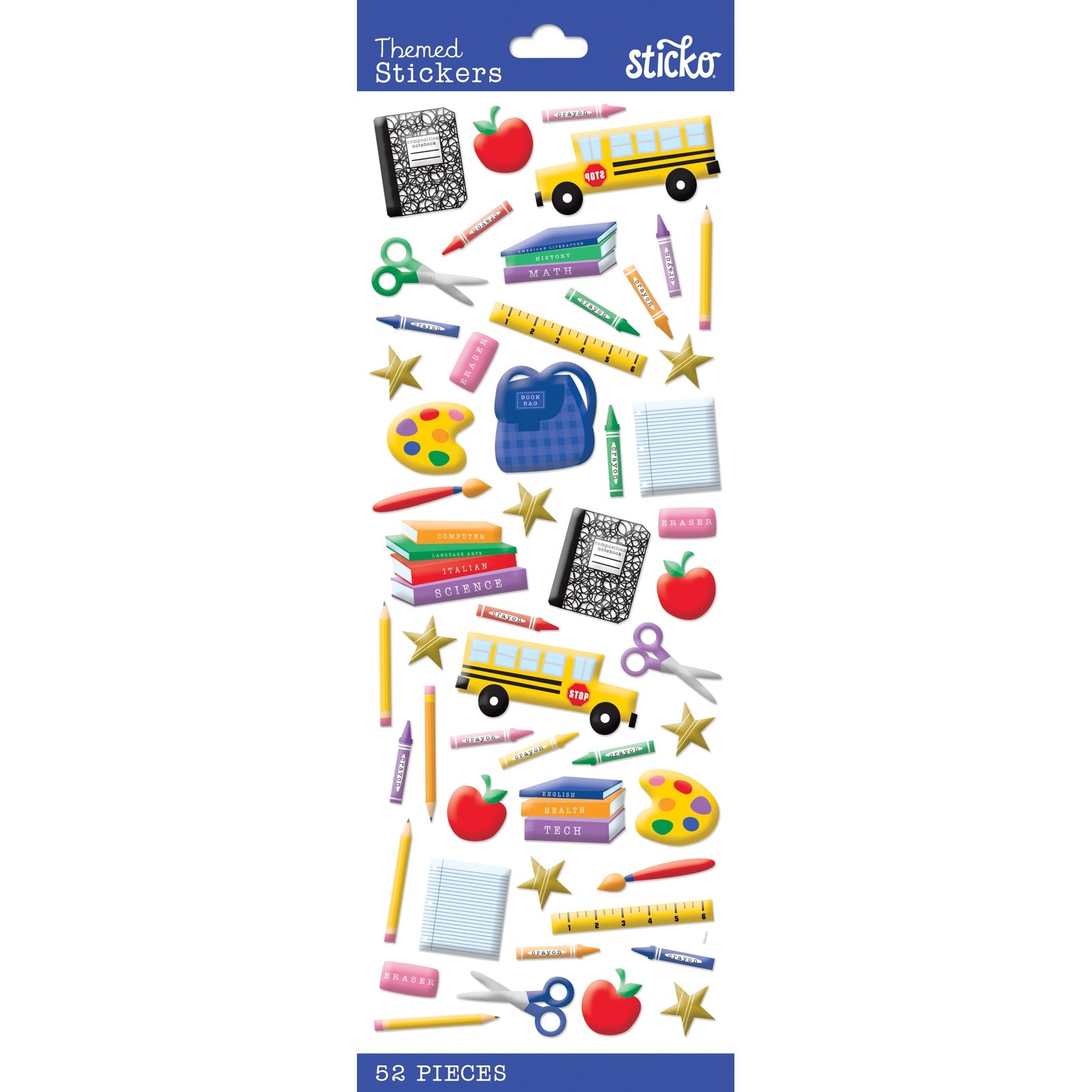 Sticko Themed Stickers - Time For School, 52pcs