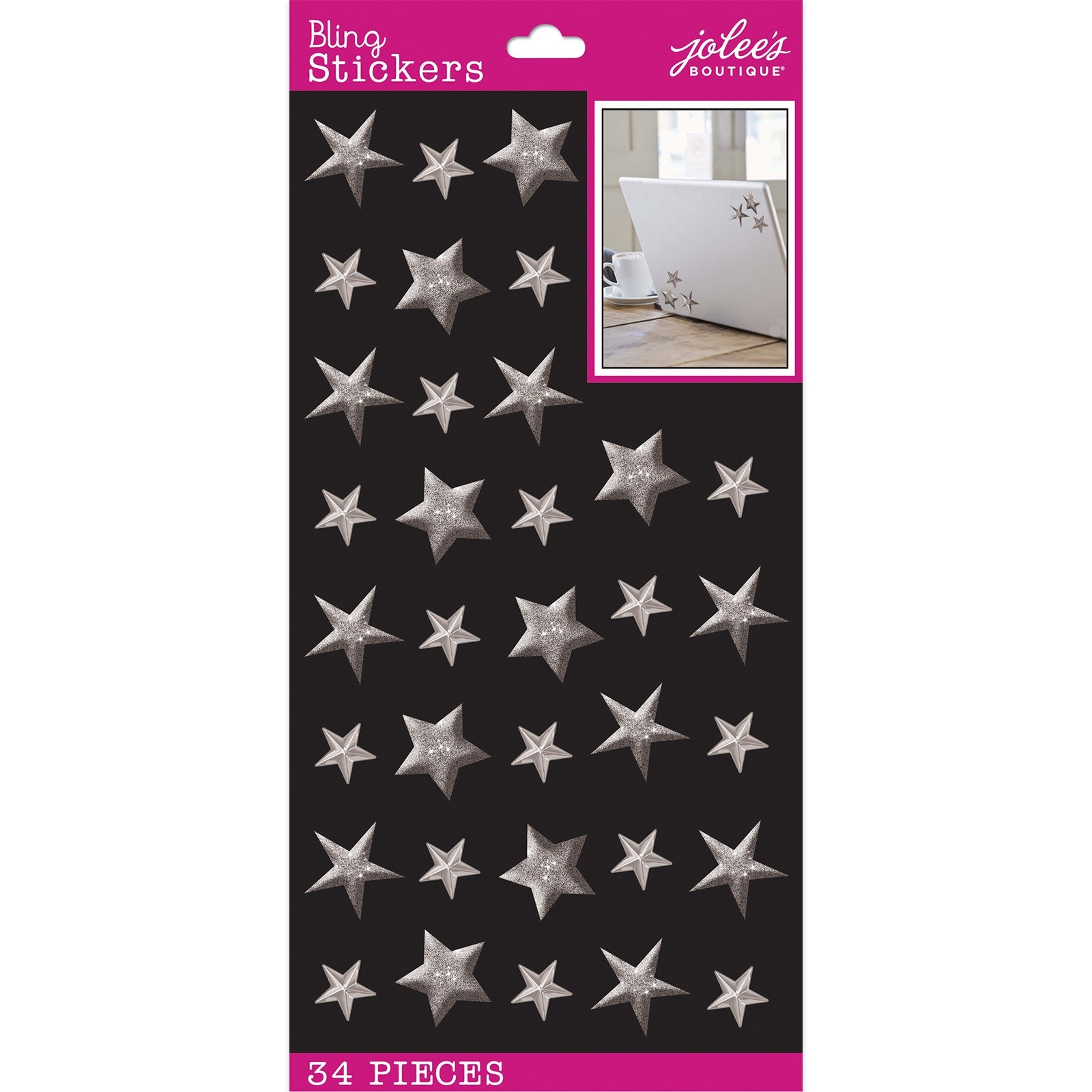 Jolee's Boutique Silver Puffy Stars And Gems - 34pcs