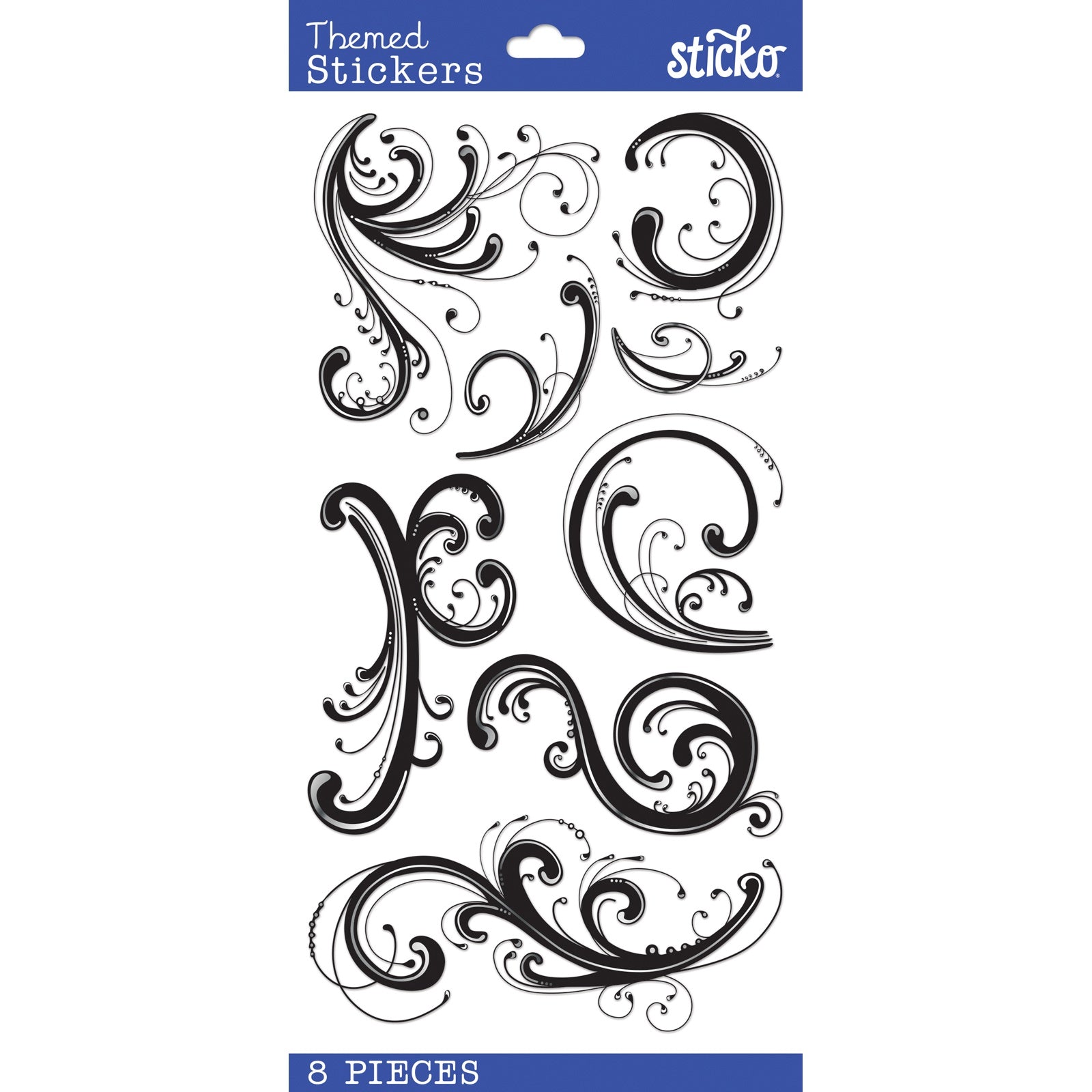 Sticko Themed Stickers - Dainty Black Flourishes, 8pcs
