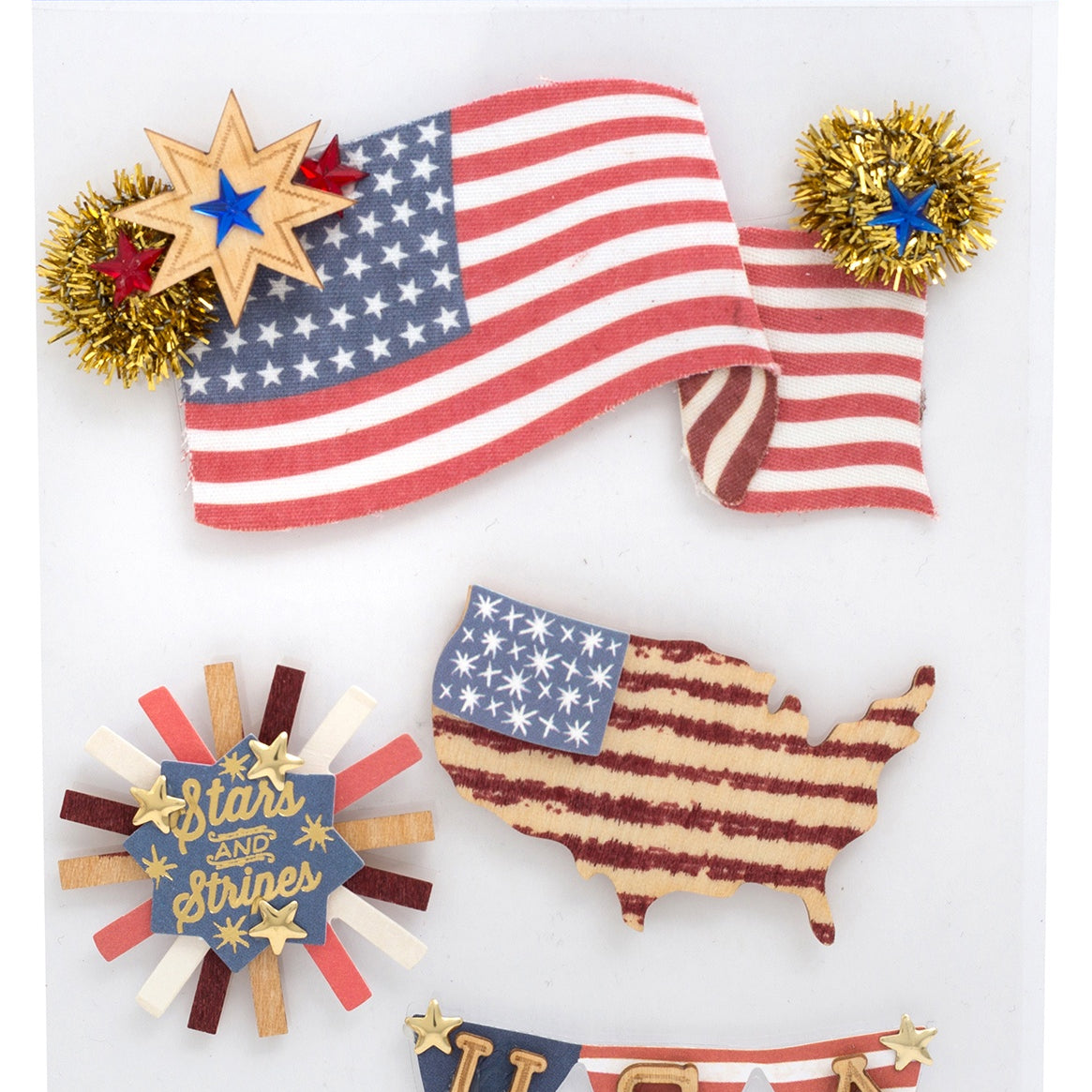 Jolee's Boutique Themed Stickers - Dimensional American Flag, 4pcs