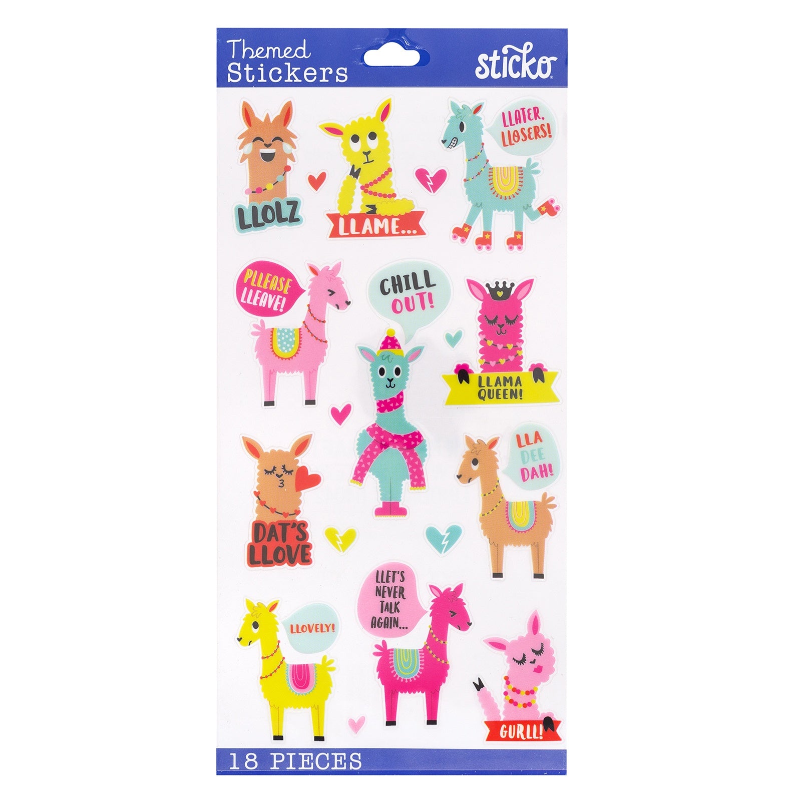 Sticko Themed Stickers - Sarcastic Llama, 18pcs
