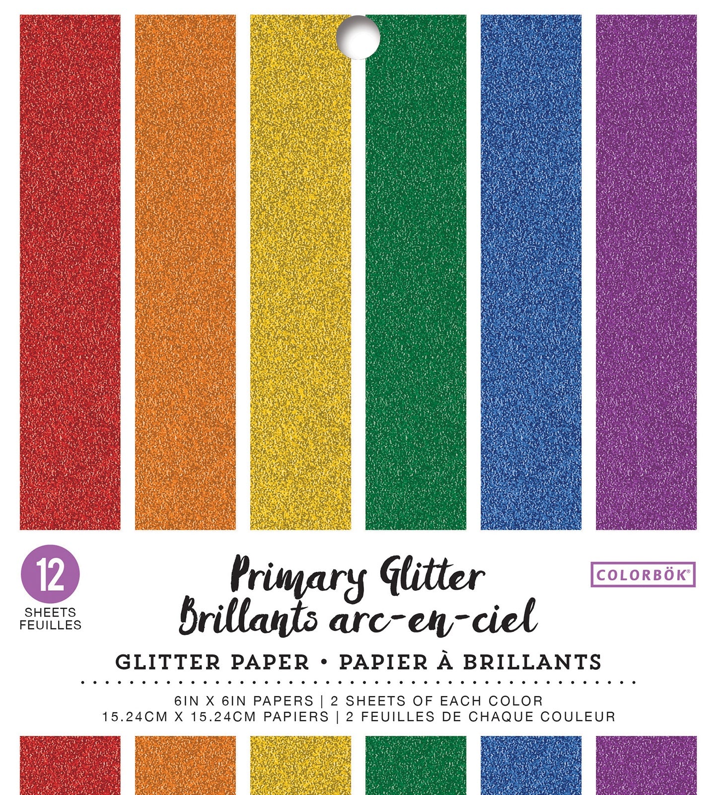 Colorbok Glitter Paper Pad 6"X6" 12/Pkg-Primary