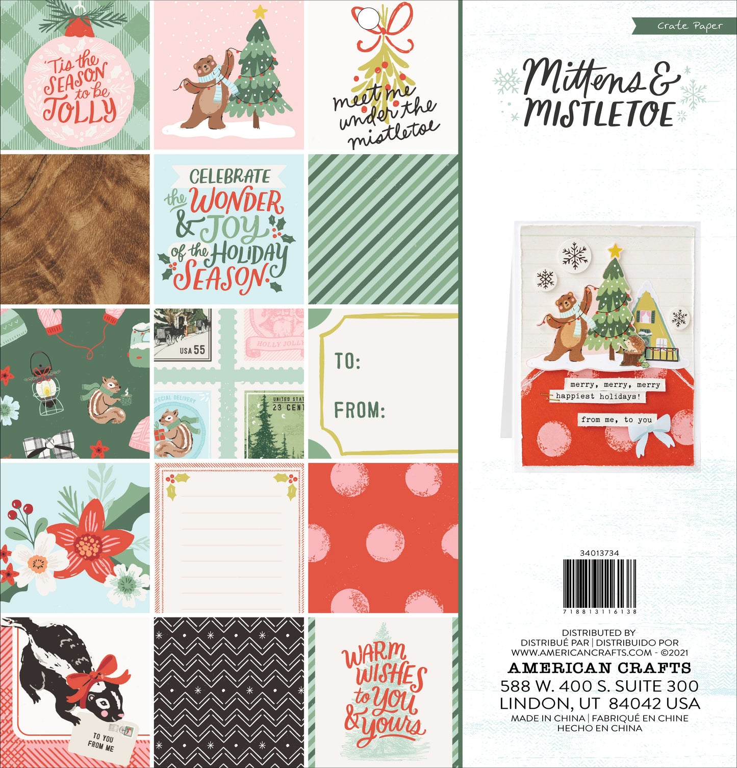 Crate Paper Single-Sided Paper Pad 12"X12" 48/Pkg-Mittens & Mistletoe