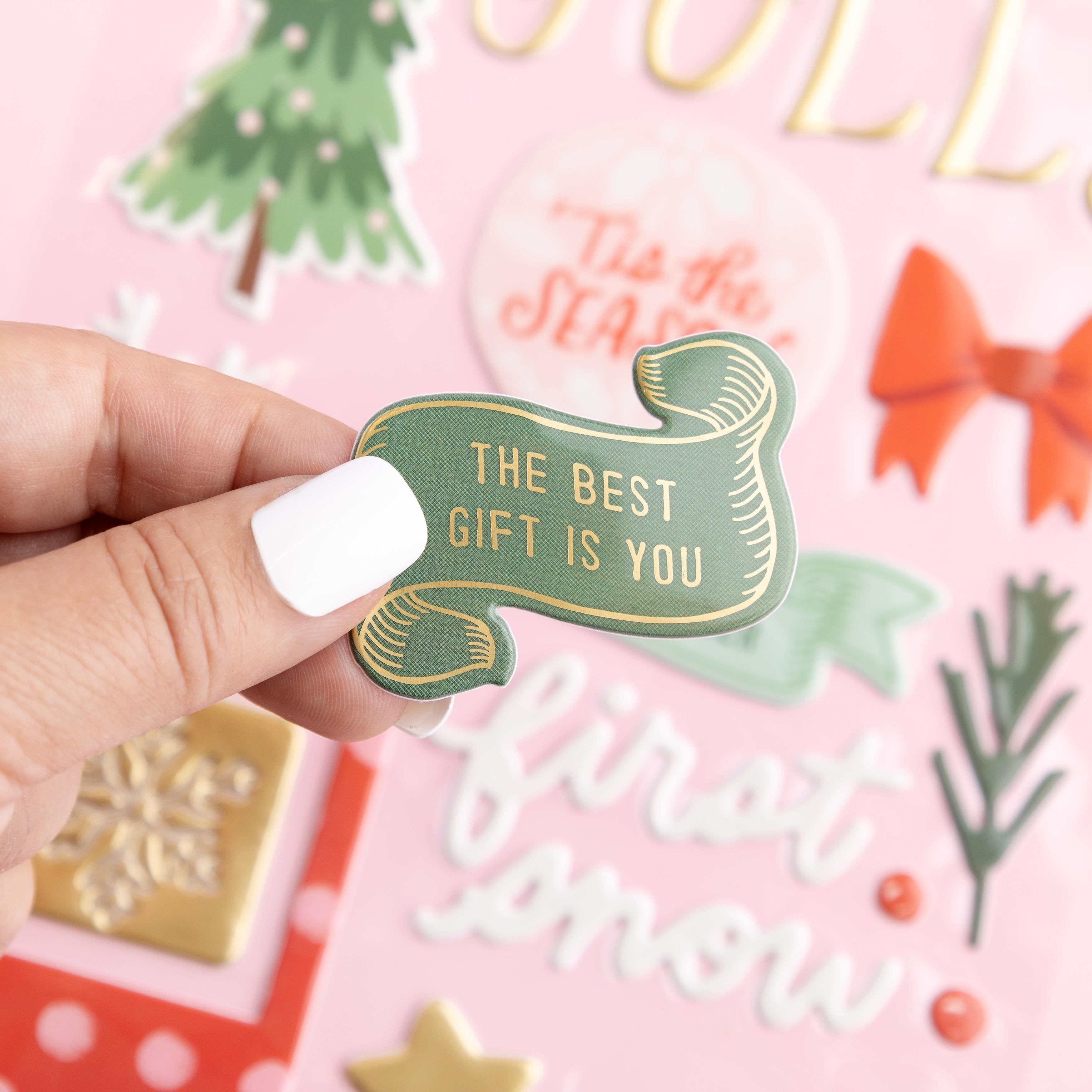Mittens & Mistletoe All Is Bright Thickers Phrase Stickers with Gold Foil - 99pcs