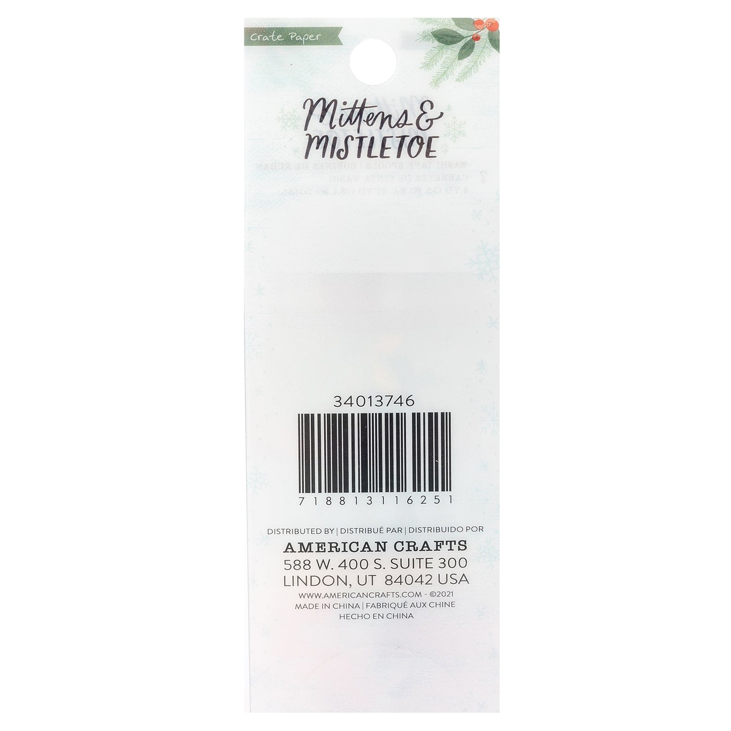 Crate Paper Washi Tape 7/Pkg-Mittens & Mistletoe