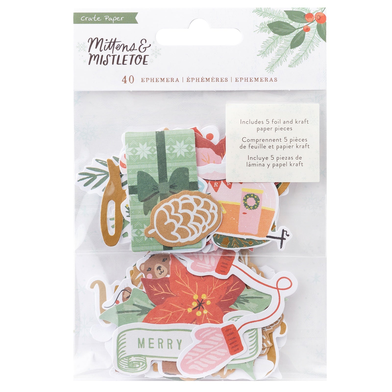 Mittens & Mistletoe Ephemera Die-Cuts with Gold Foil - Icons, 40pcs