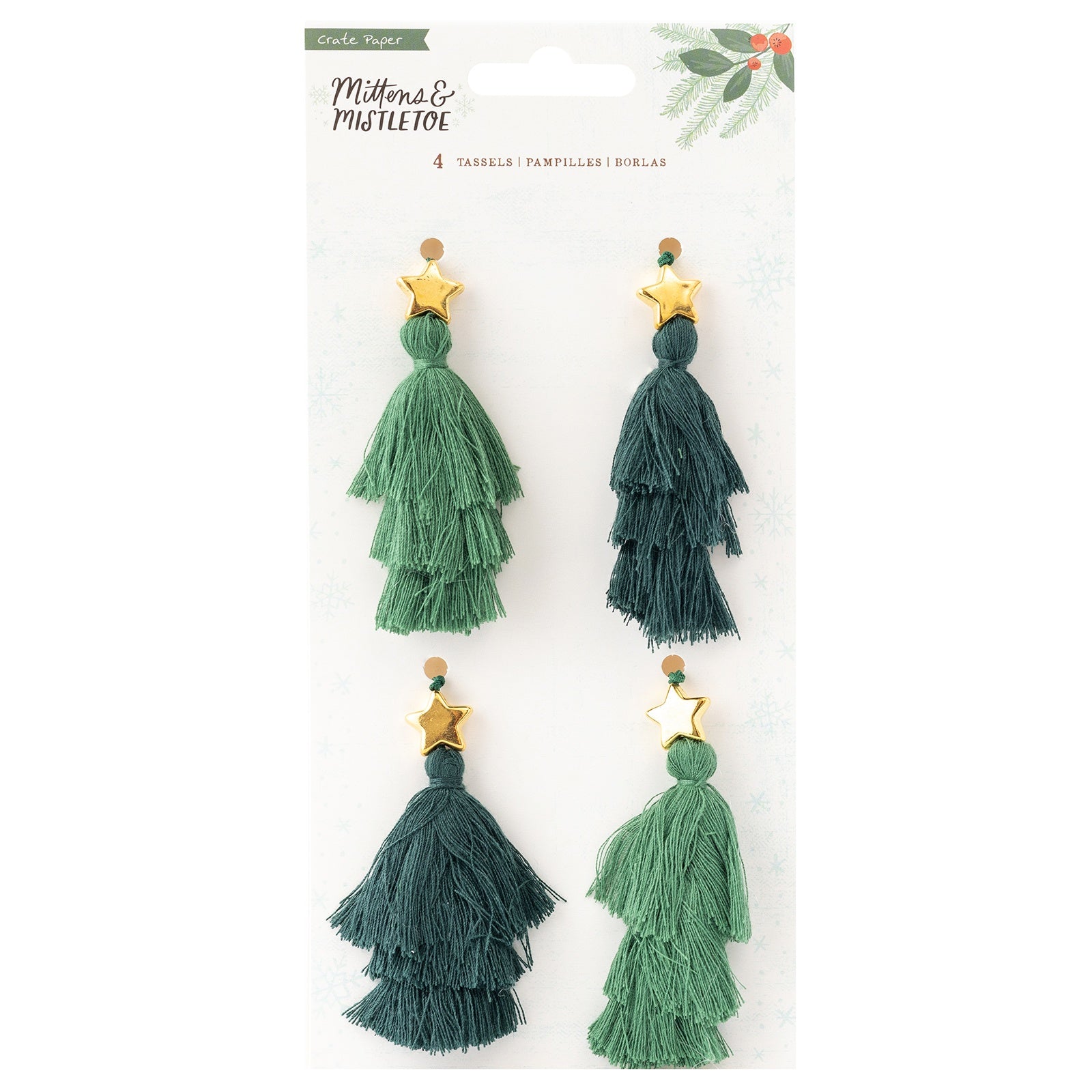 Mittens & Mistletoe Green Tassels with Star Charms - 4pcs