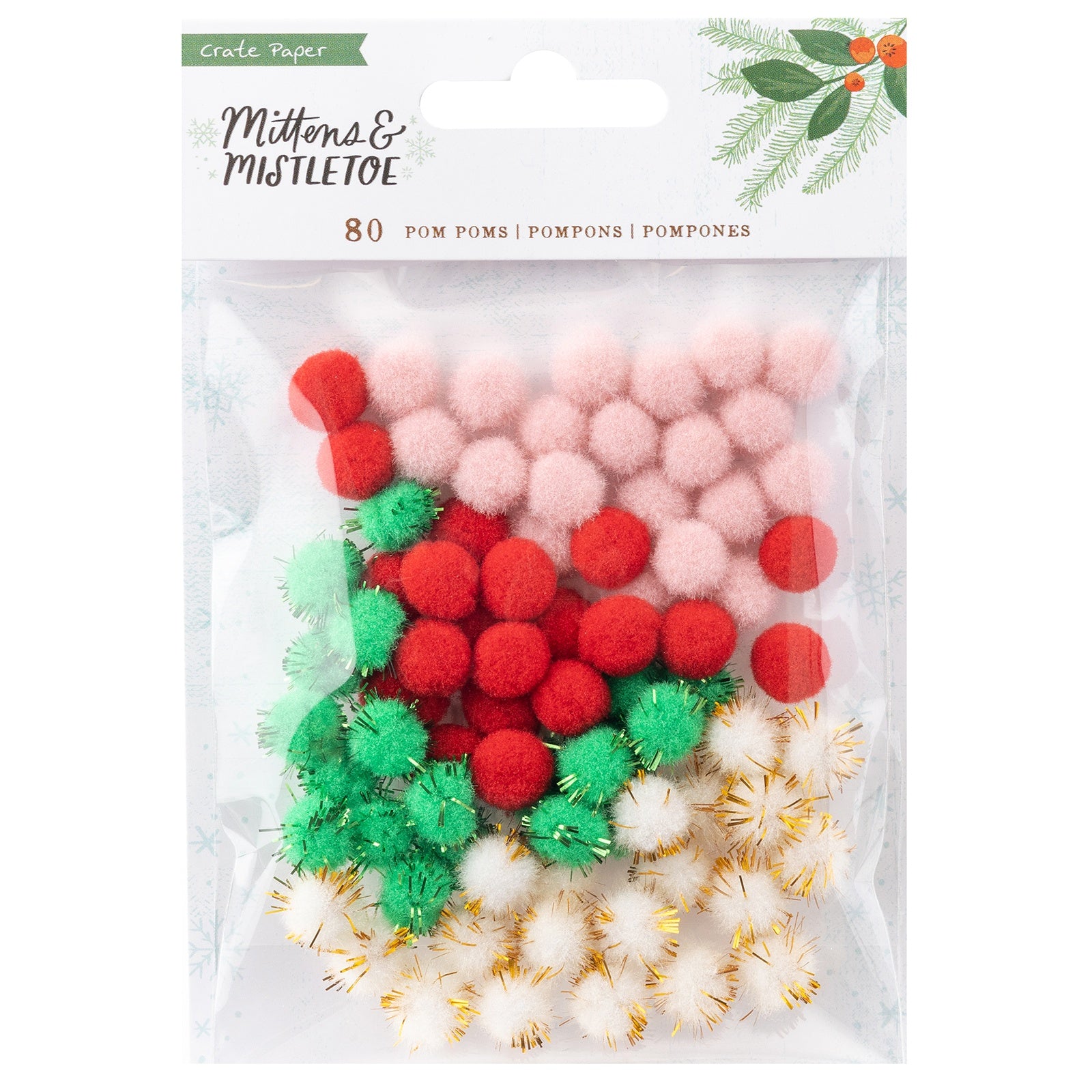 Mittens & Mistletoe Mixed Christmas Pom Poms - 80pcs