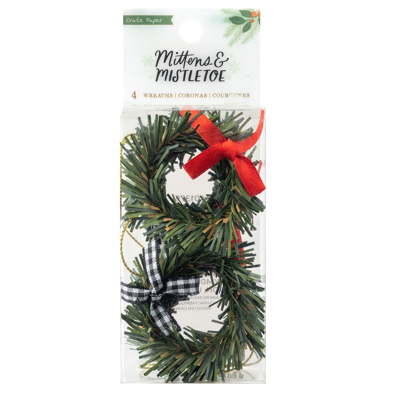Crate Paper Mittens & Mistletoe Mini Wreaths with Bows, 4 pack