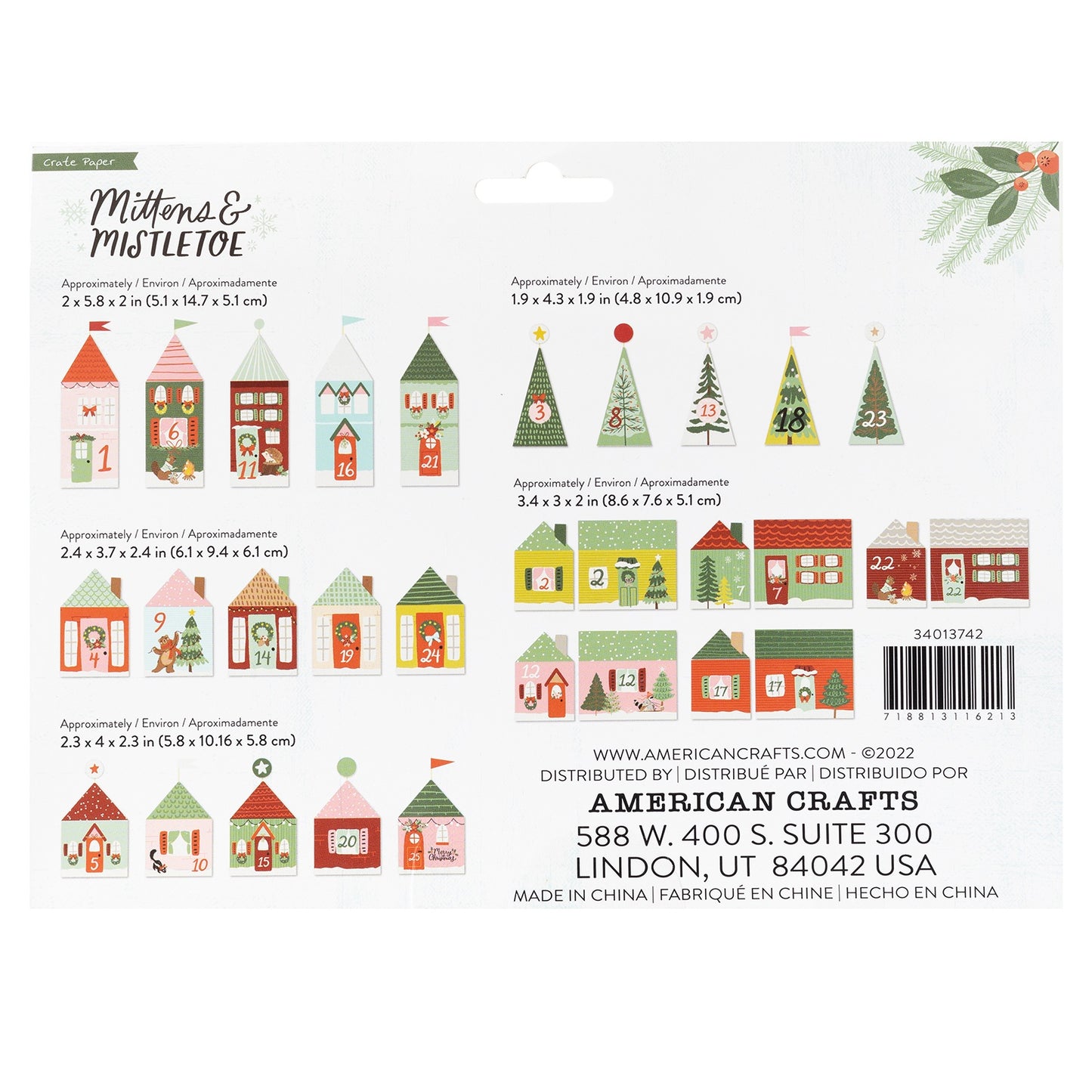 Mittens & Mistletoe Advent Calendar 40/Pkg-Makes 25 Houses