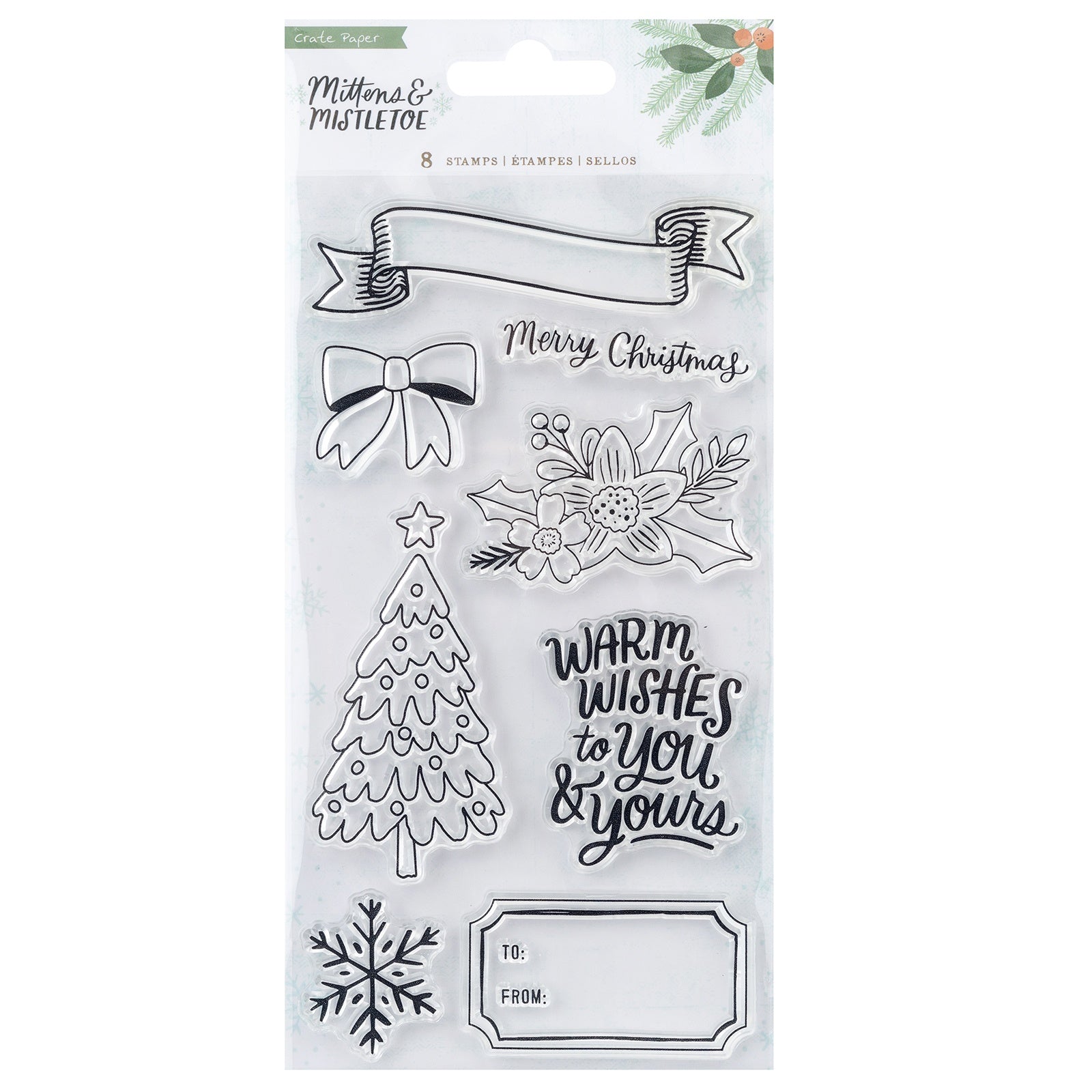 Mittens & Mistletoe Clear Acrylic Christmas Stamps - 8pcs
