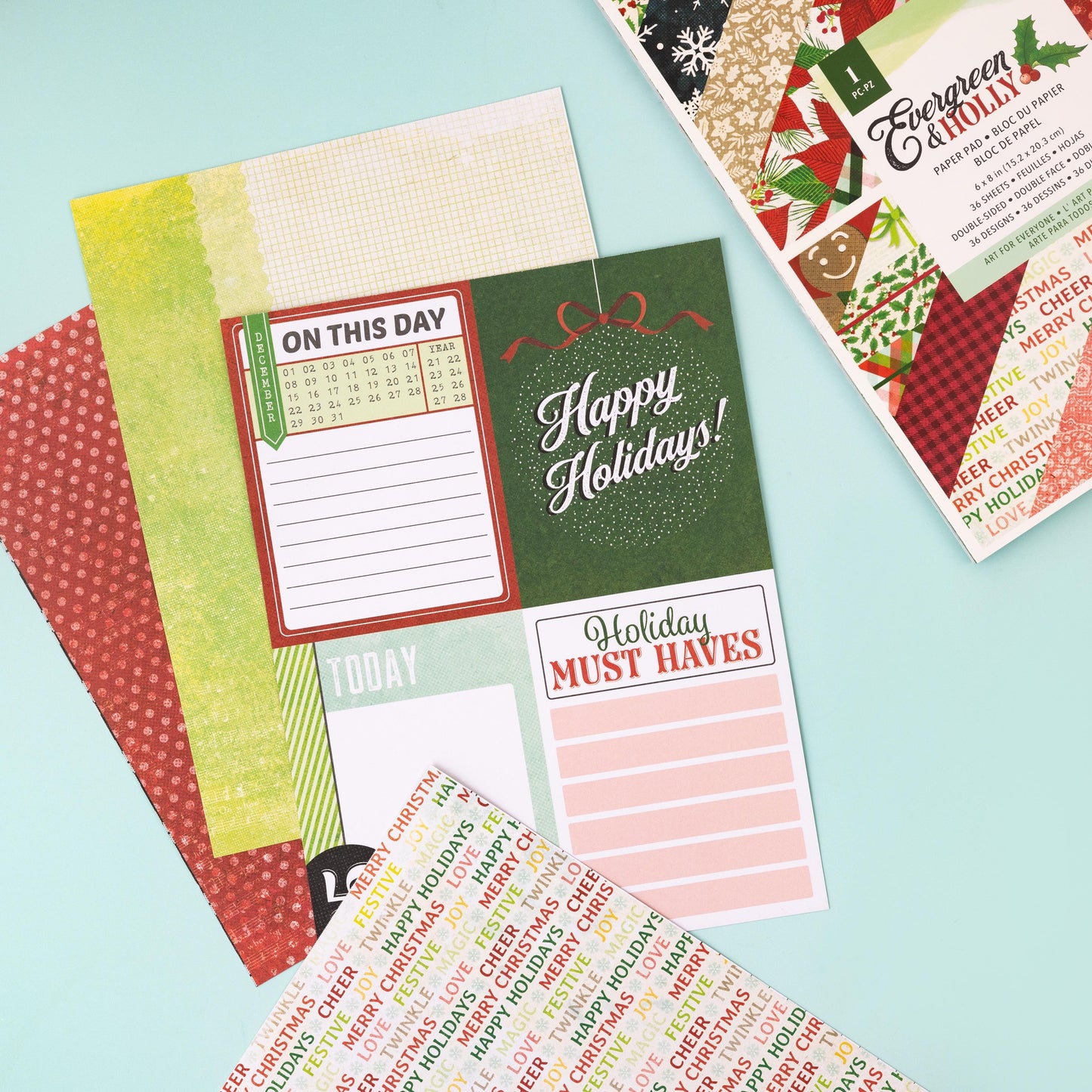 American Crafts Double-Sided Paper Pad 6"X8" 36/Pkg-Vicki Boutin Evergreen & Holly