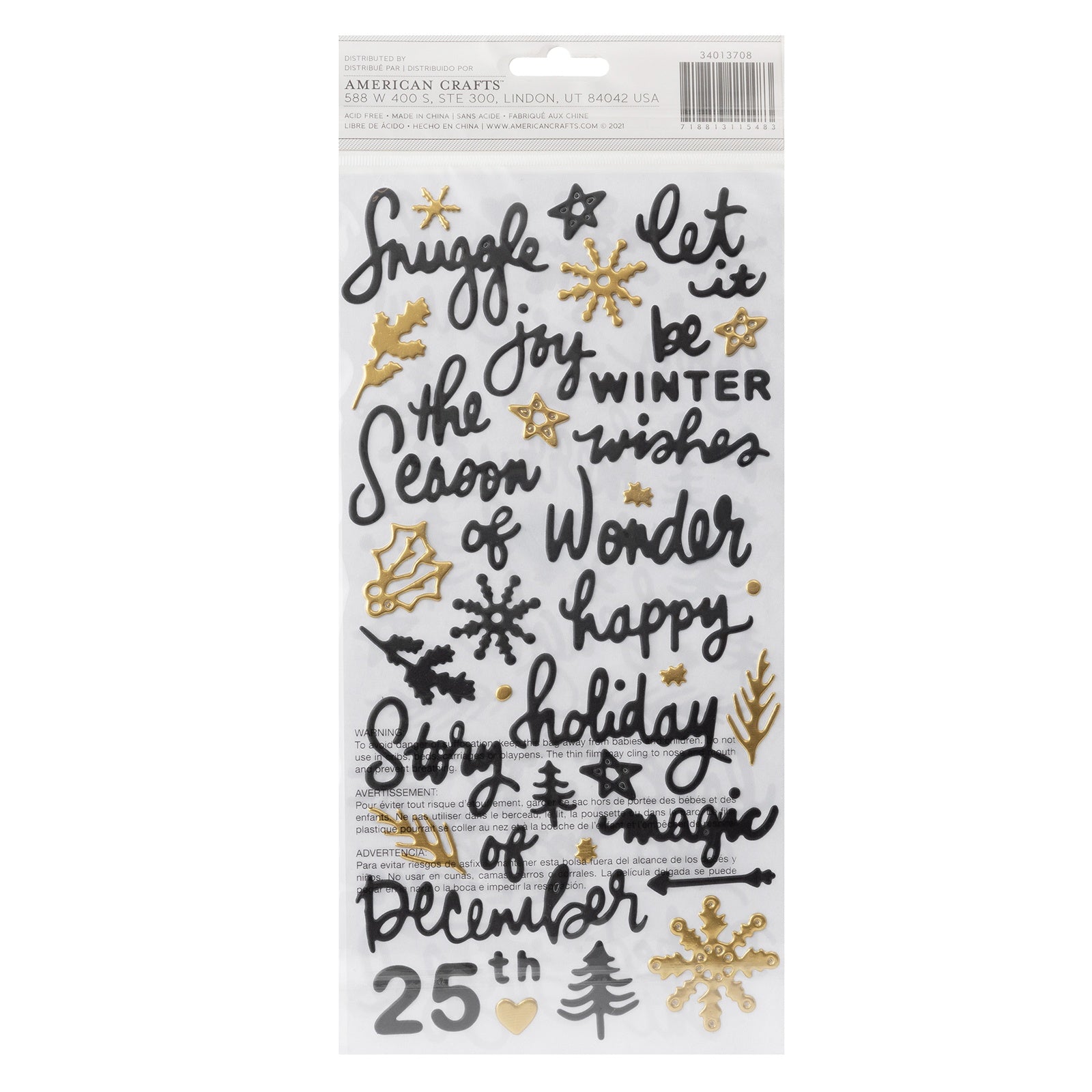 Vicki Boutin Evergreen & Holly Thickers Joyful Phrase Stickers, 112pcs