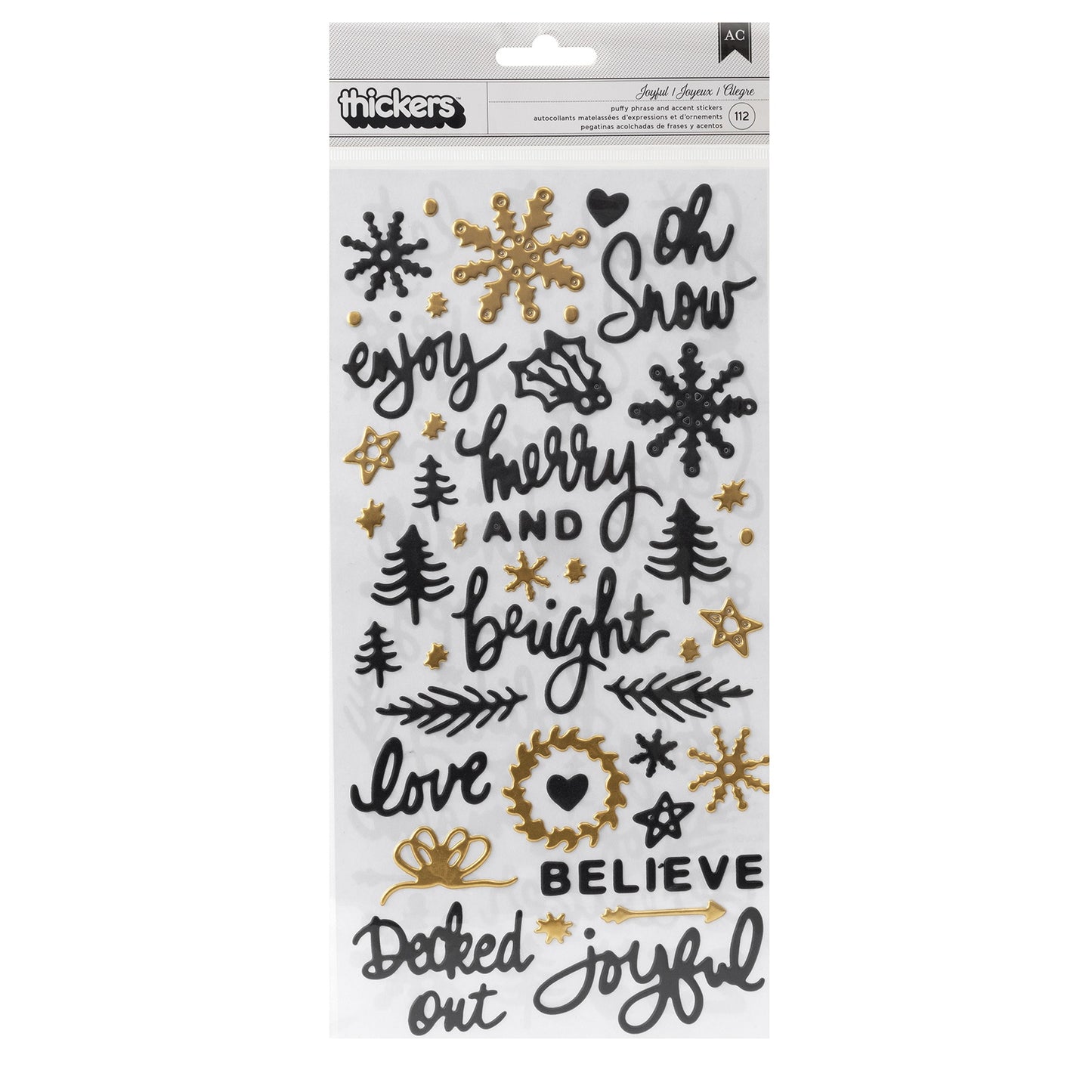 Vicki Boutin Evergreen & Holly Thickers Stickers 112/Pkg-Joyful Phrase W/Gold Foil Accents