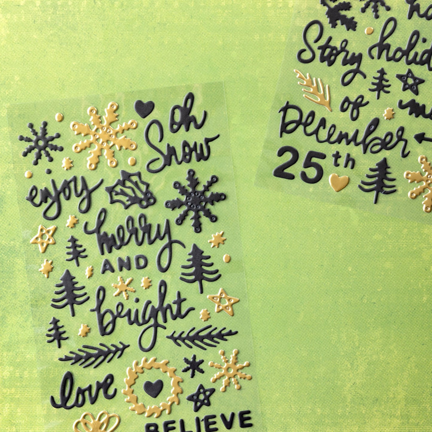 Vicki Boutin Evergreen & Holly Thickers Stickers 112/Pkg-Joyful Phrase W/Gold Foil Accents