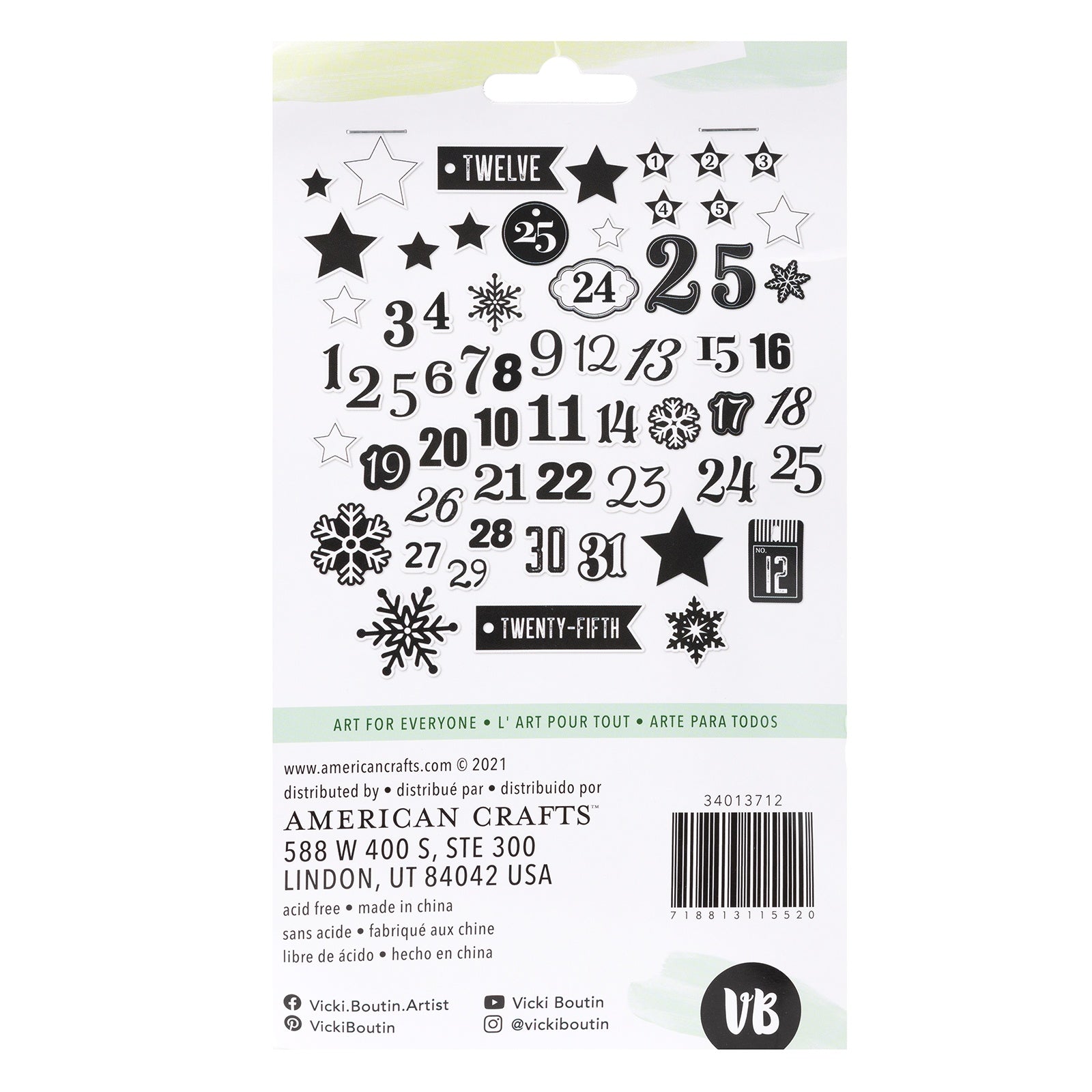 Vicki Boutin Evergreen & Holly Mixed Chipboard Stickers, 60pcs
