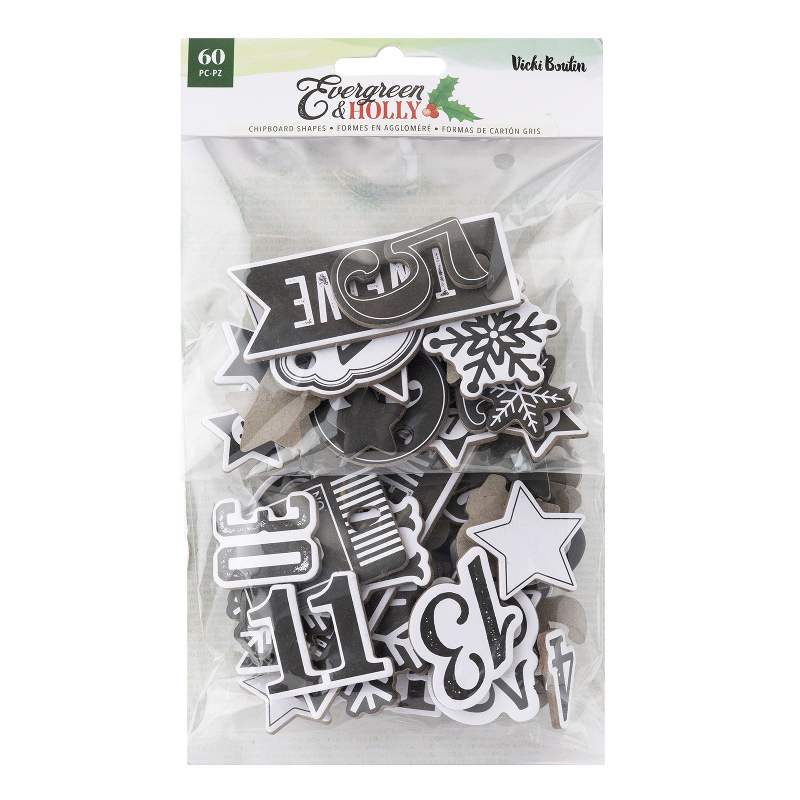 Vicki Boutin Evergreen & Holly Mixed Chipboard Stickers, 60pcs