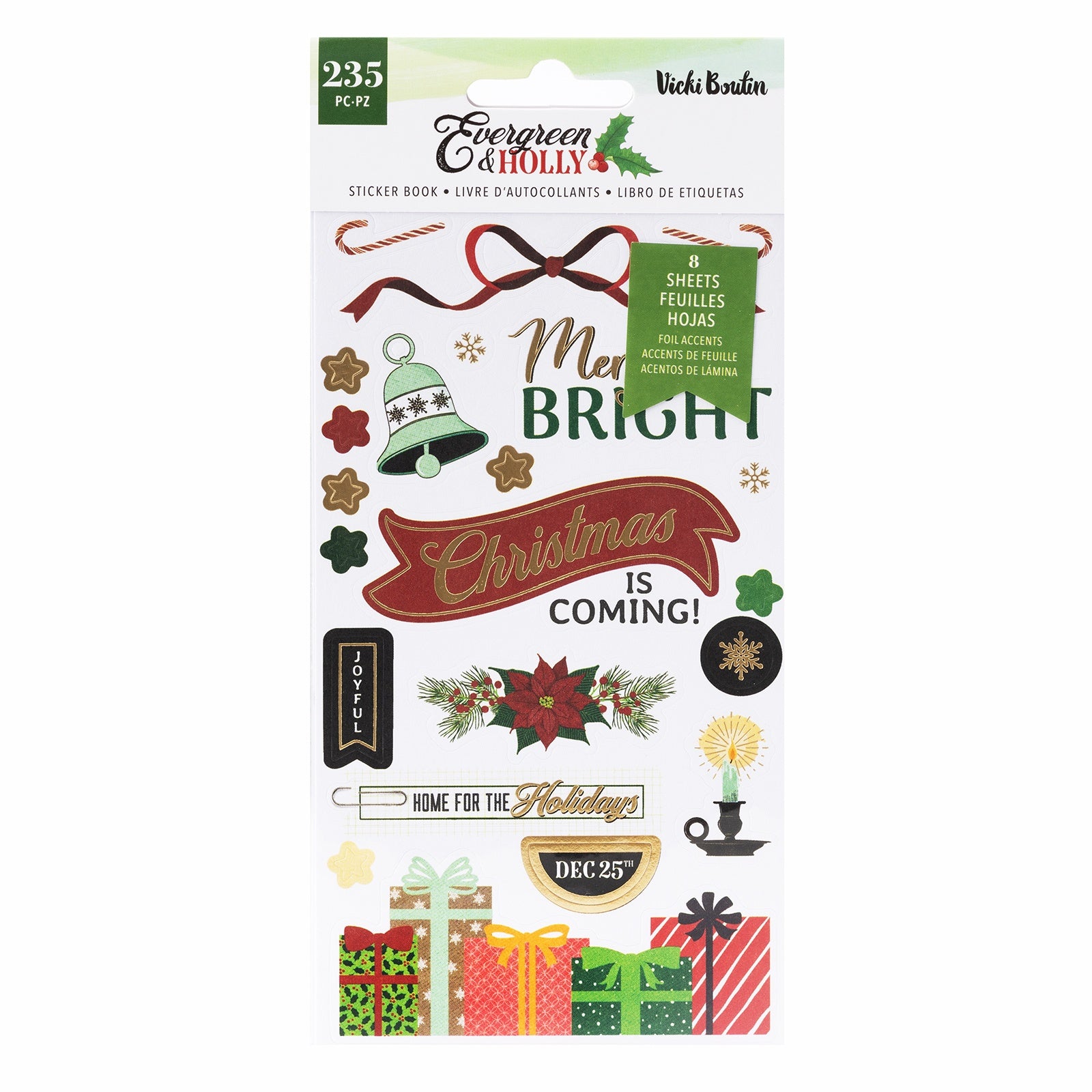 Vicki Boutin Evergreen & Holly Sticker Book with Gold Foil Accents