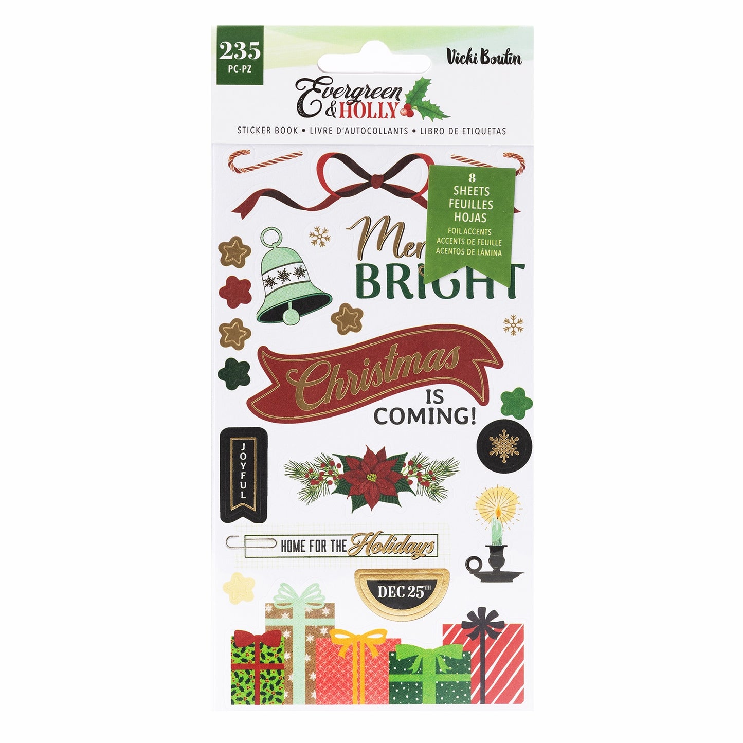 Vicki Boutin Evergreen & Holly Sticker Book-W/Gold Foil Accents 235/Pkg